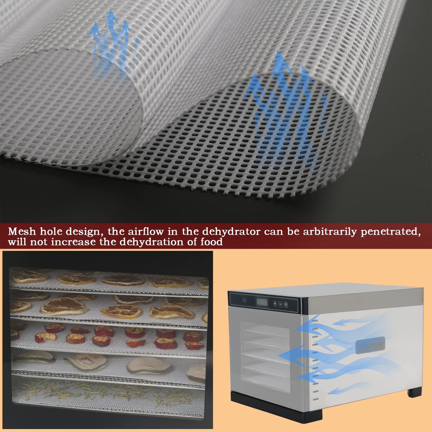 Kispog 10 Pcs/Sets Silicone Dehydrator Sheets for Food Dehydrator & Freeze Dryer, 14x14 in