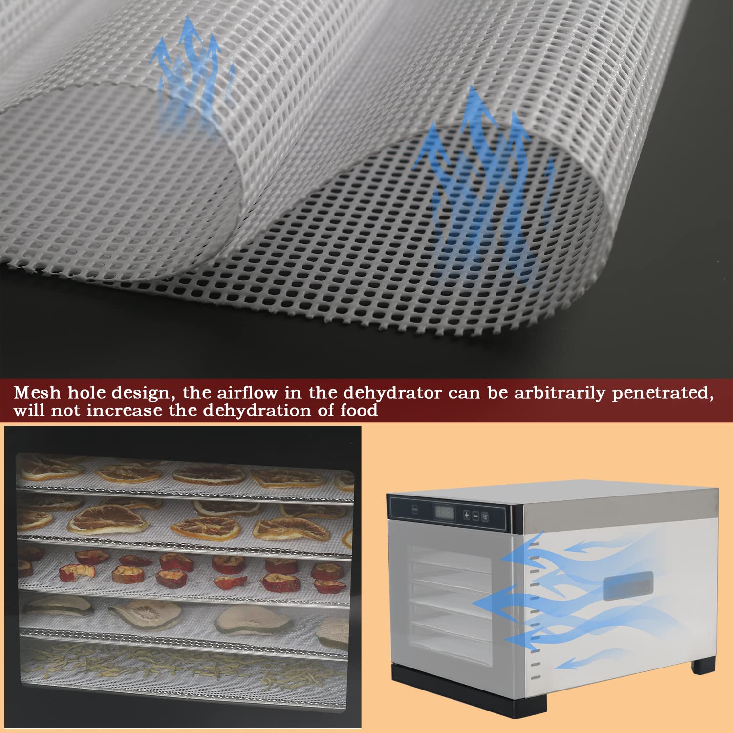 Kispog 10 Pcs/Sets Silicone Dehydrator Sheets for Food Dehydrator & Freeze Dryer, 14x14 in