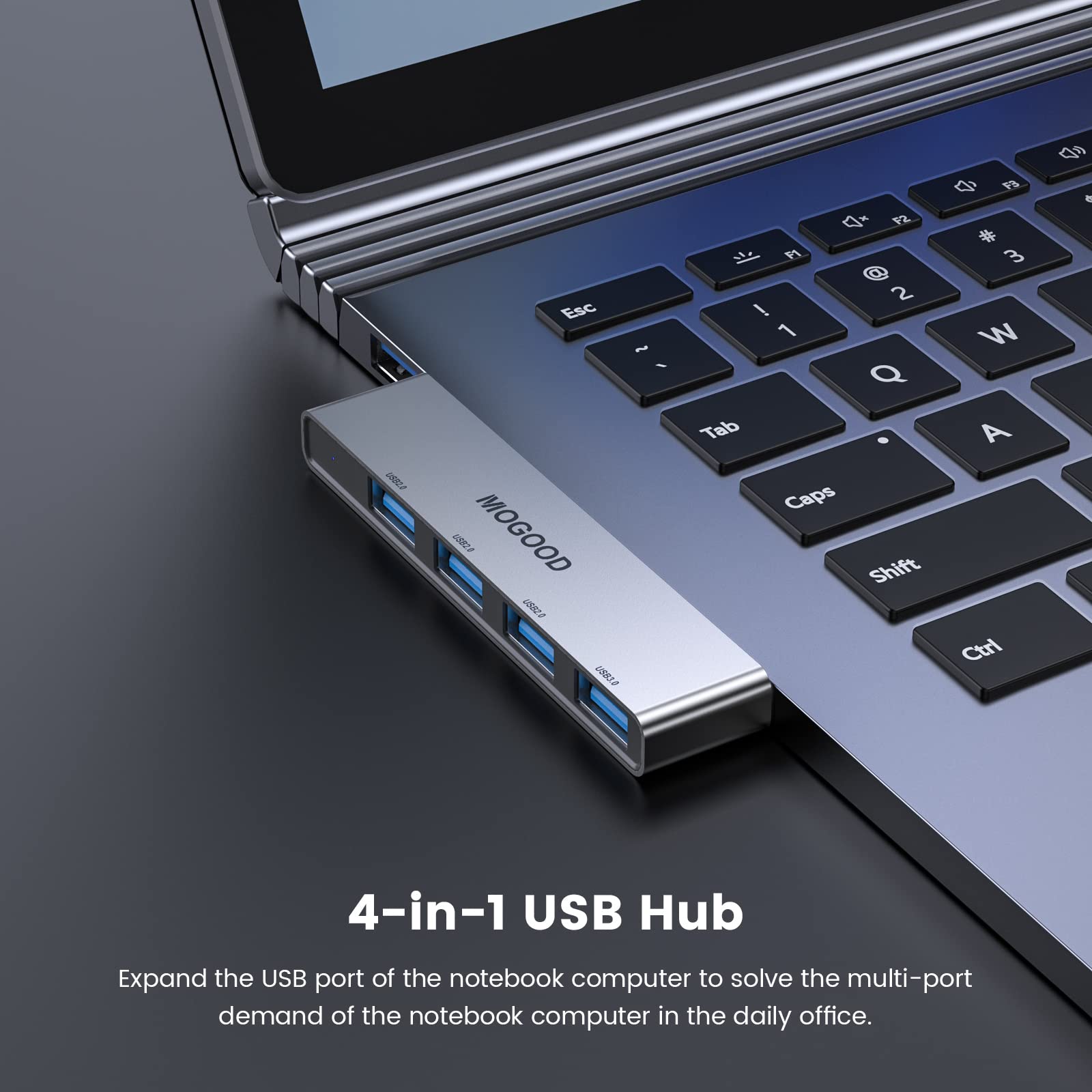 MOGOOD Divisor USB 3.0 Hub, Expansor de Puerto USB para Portátil, Adaptador multipuerto y Concentrador de datos