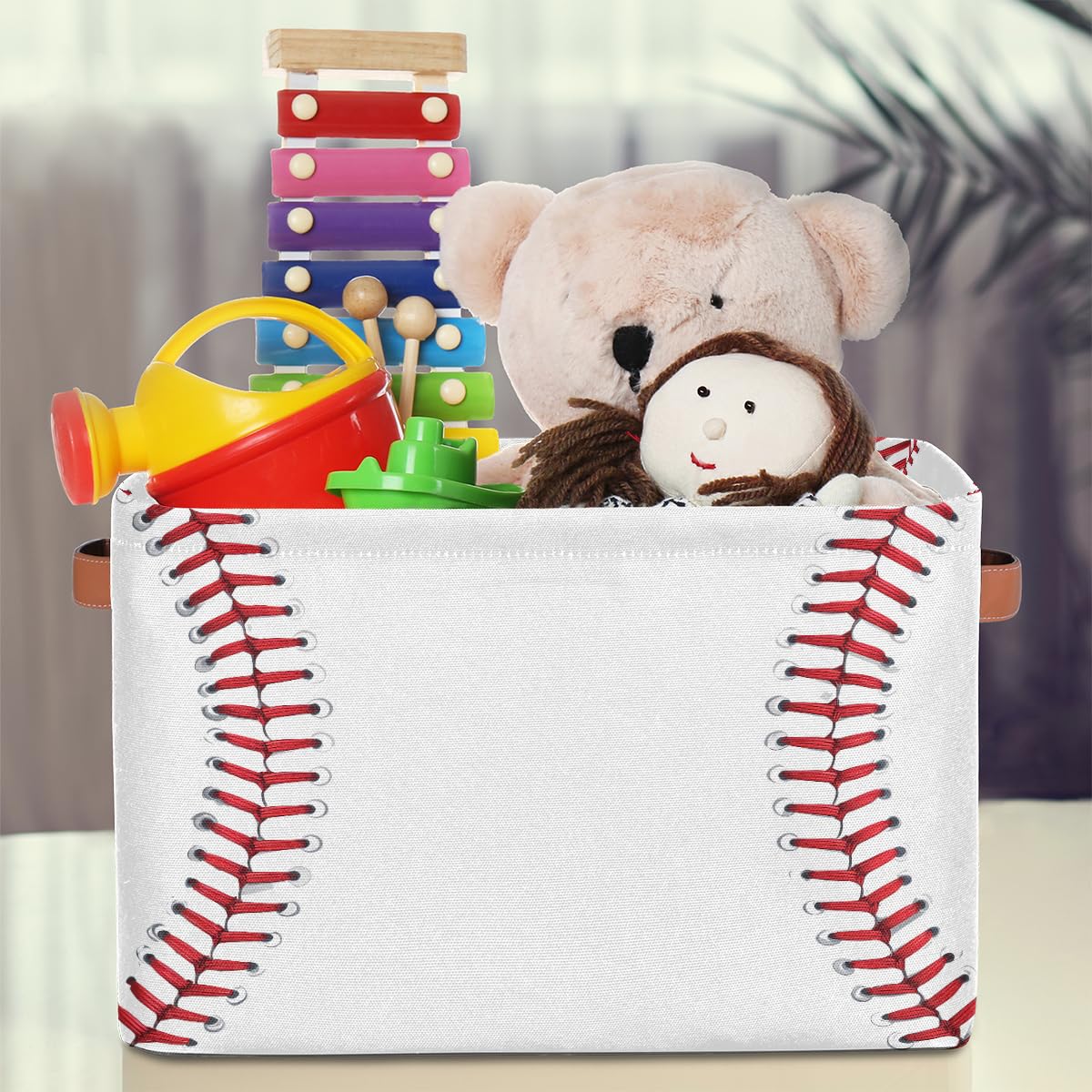 Seulife - Cesta de almacenamiento plegable con patrón abstracto de béisbol, organizador grande, plegable, cubos de almacenamiento de juguetes con asas para cuarto de baño, guardería, guardería, armario, 1 paquete
