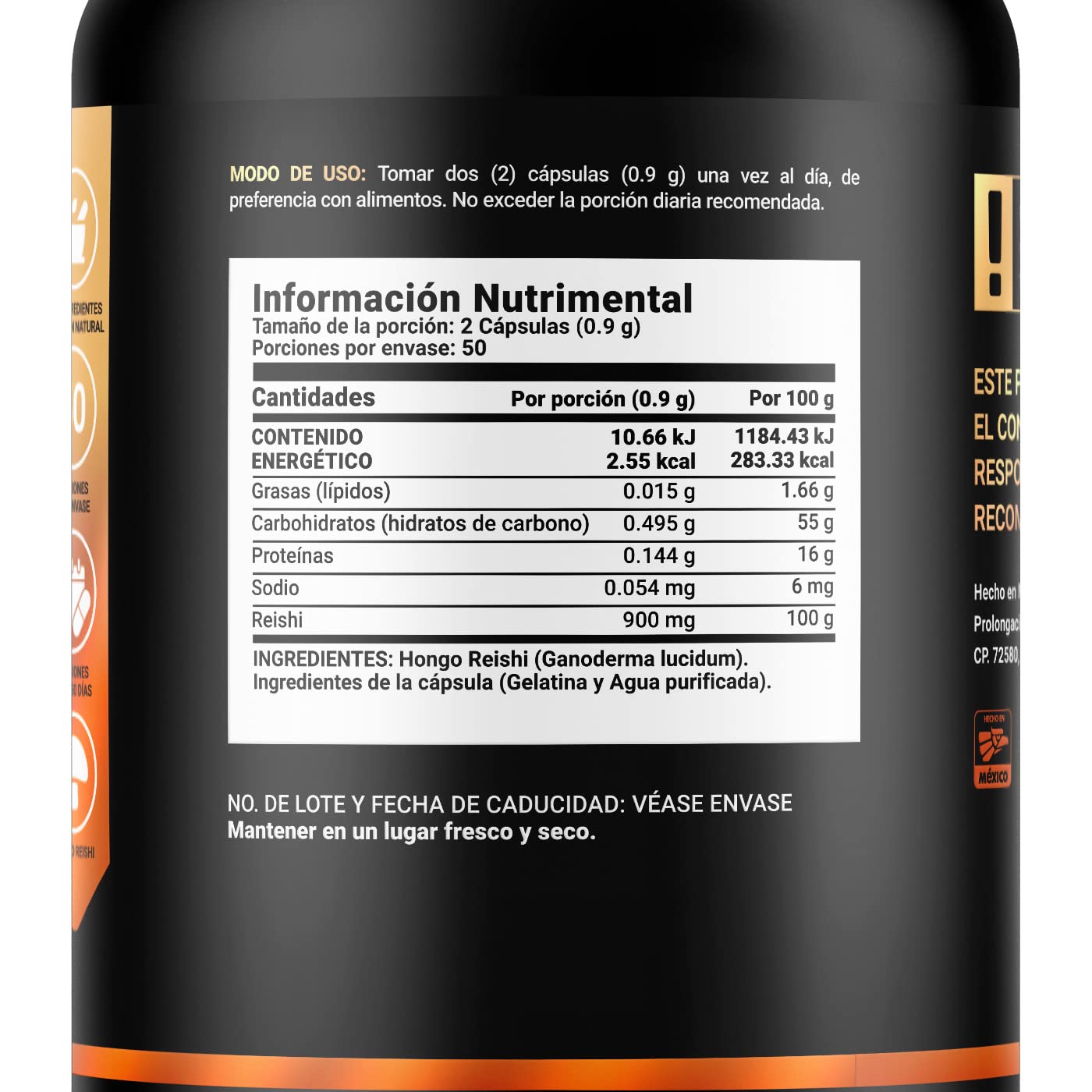 Hongo Reishi (Ganoderma) |Adaptogeno de 100 Cápsulas. Ingredientes naturales. Reishi Blend B Life.