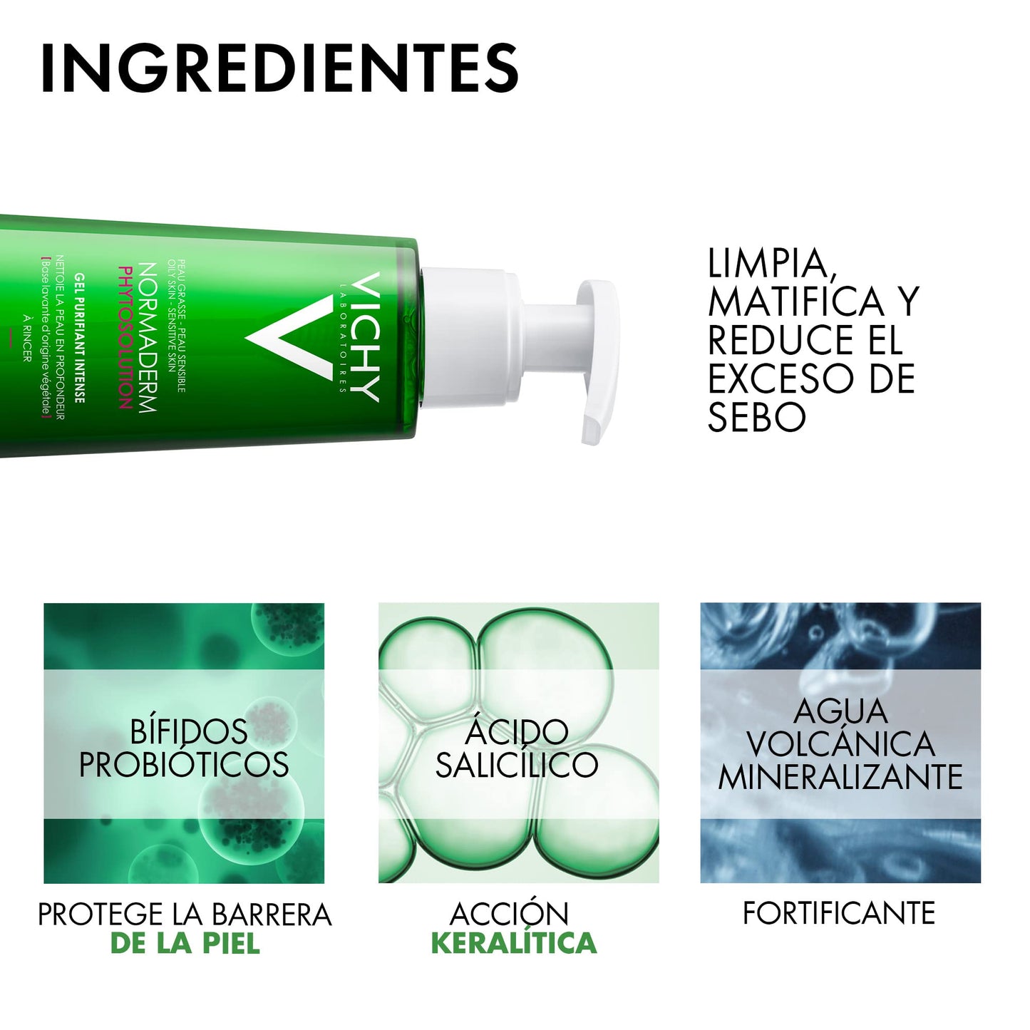 Vichy Gel Limpieza Rostro Anti-imperfecciones Normaderm Phytosolution - Reduce brillo e imperfecciones, para piel rasa o propensa al acné