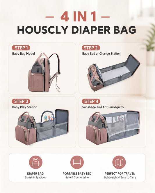 Mochila de Pañales para Bebé Niña Niño Negra con Cambiador para Mujer y Hombre