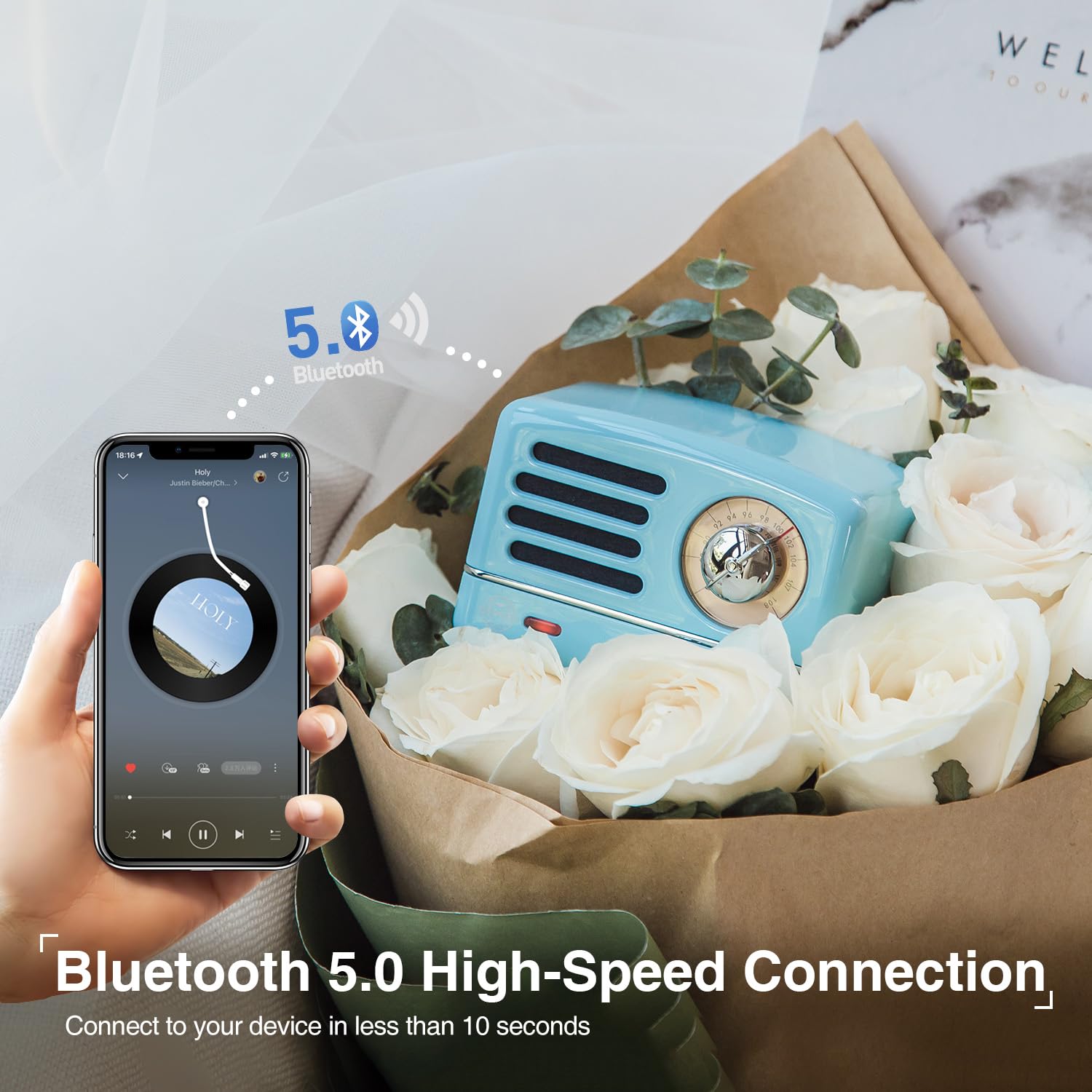 Muzen - Altavoz Bluetooth portátil, Altavoz inalámbrico pequeño de Metal OTR, Radio FM con Antena AUX, 10 Horas de Tiempo de reproducción prolongado, Audio estéreo de Alta fidelidad con veliz,
