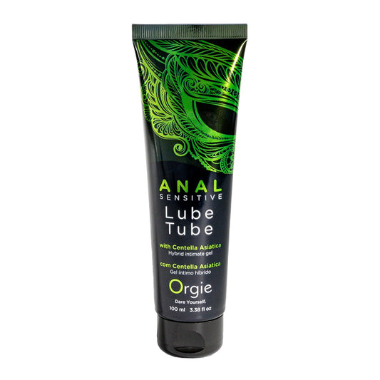 Lube Tube Anal Sensitive. Lubricante anal híbrido con base de agua y siliconas con activos cicatrizantes e hidratantes. Con ácido hialurónico 100 mL. Importado.
