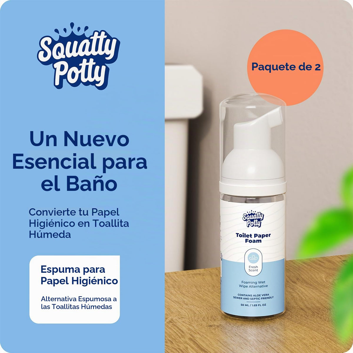 Papel Higiénico Espumoso Squatty Potty Alternativa al Borrado Húmedo Instantáneo