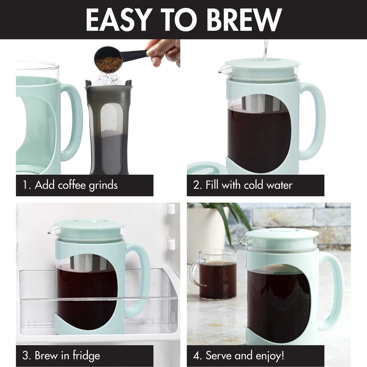 Cafetera Helada Primula Aguamarina con Mango Cómodo y Filtro Extraíble