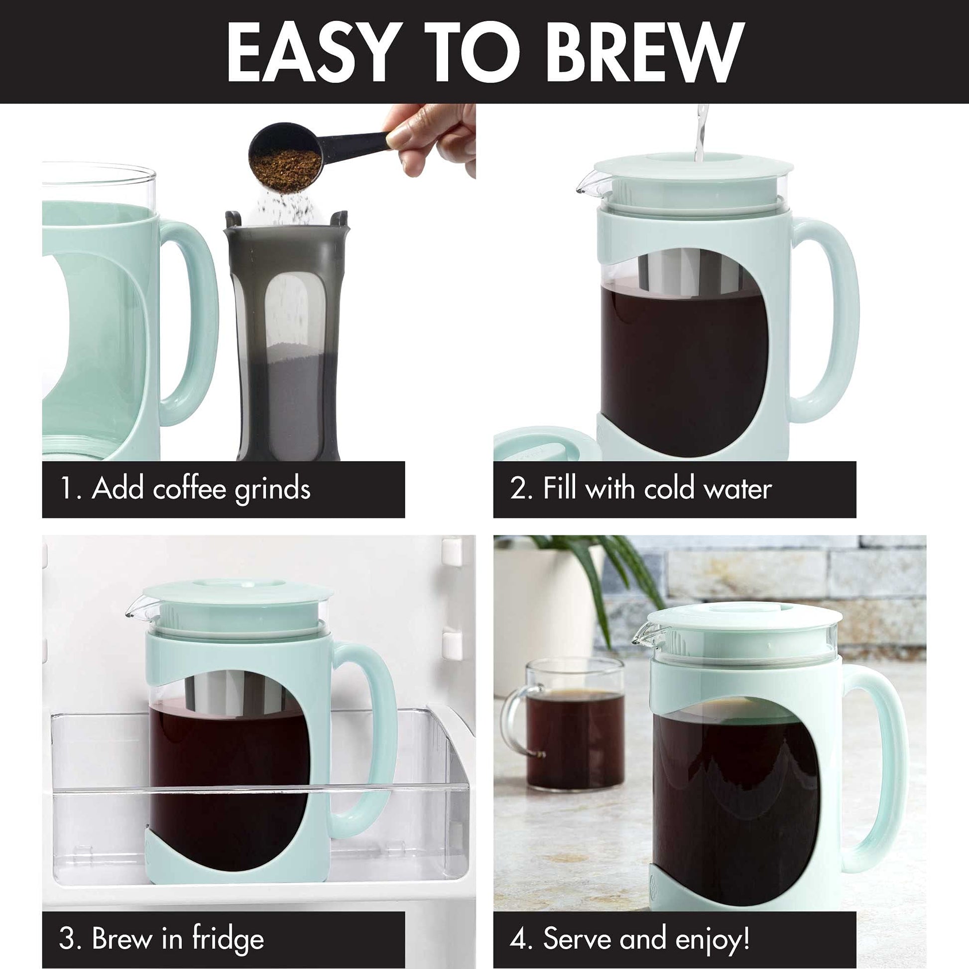 Cafetera Helada Primula Aguamarina con Mango Cómodo y Filtro Extraíble