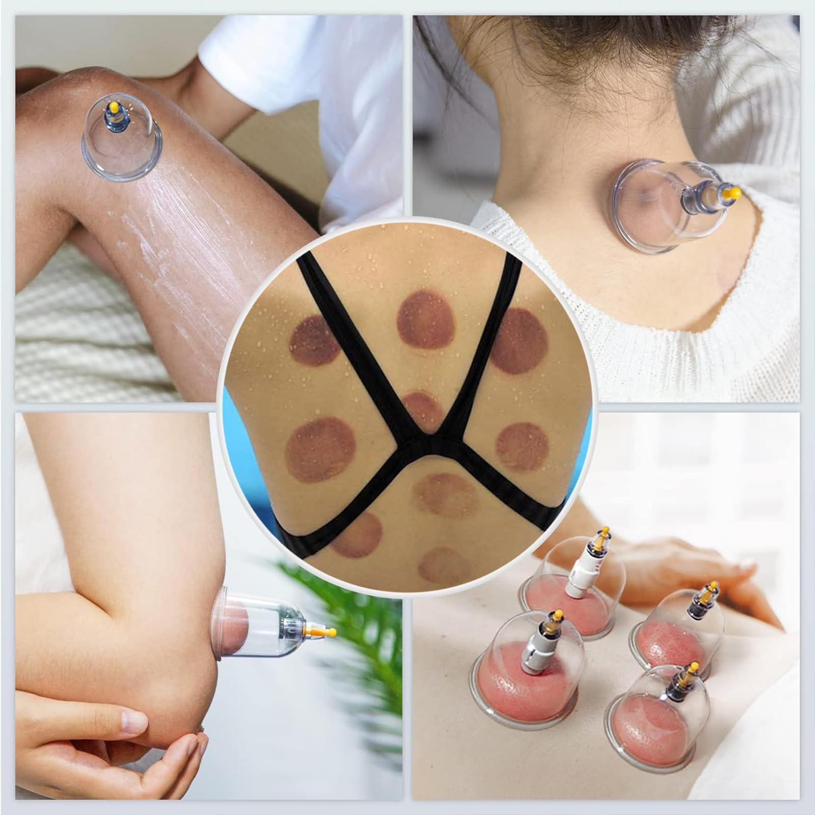 Juego de terapia de ventosas, juego de ventosas de 32 piezas, kit de ventosas profesional con tabla Gua Sha y ventosa de aceite Gua Sha, ventosa con bomba para aliviar la celulitis
