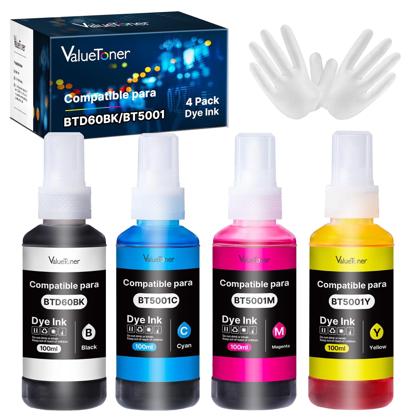 Kit de Tintas Valuetoner para Brother Negro Amarillo Magenta Cian Compatible con Impresora Nueva Versión (4 Unidades)