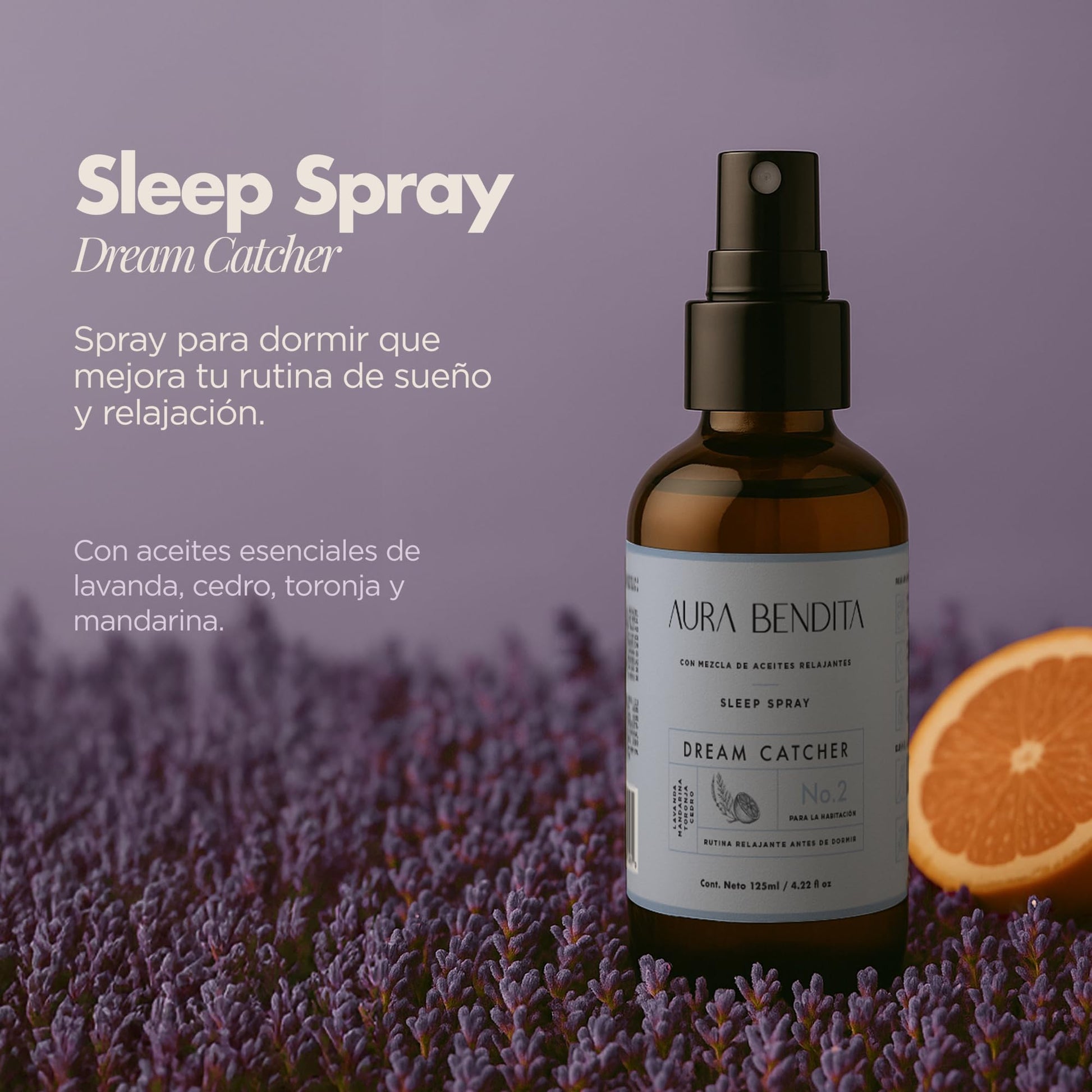 Spray Para Dormir Aura Bendita Lavanda y Mandarina Dreamcatcher Para Relajación