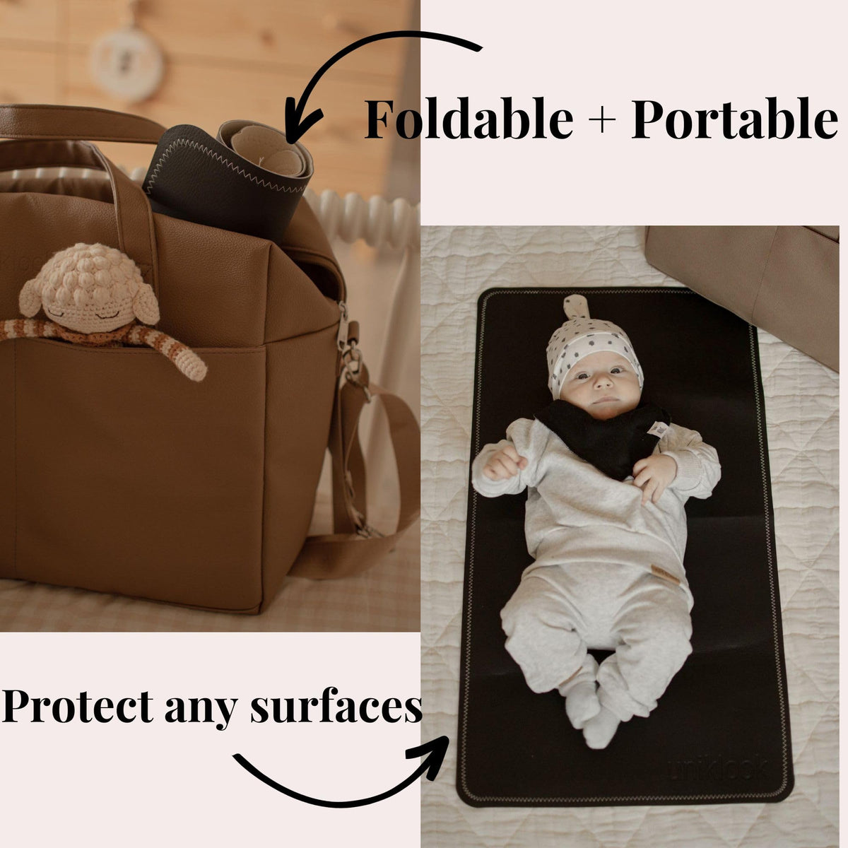 Uniklook - Cambiador de piel vegana para bebé bebé, impermeable, pañales, alfombrilla de colocación para mascotas o computadora, viaje portátil (16 x 30 pulgadas, marfil + terracota)