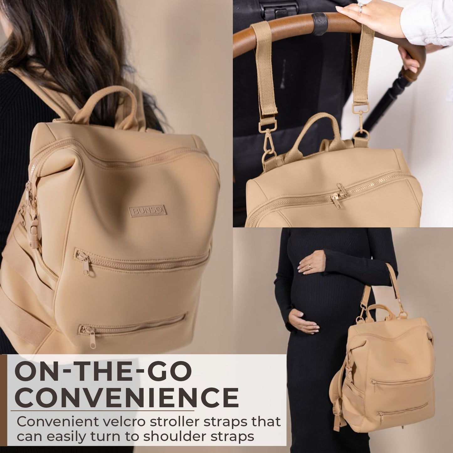 Mochila ligera de neopreno resistente al agua con almohadilla de cambio, correas para ruedas, bolsa húmeda y bolsa, caqui, L