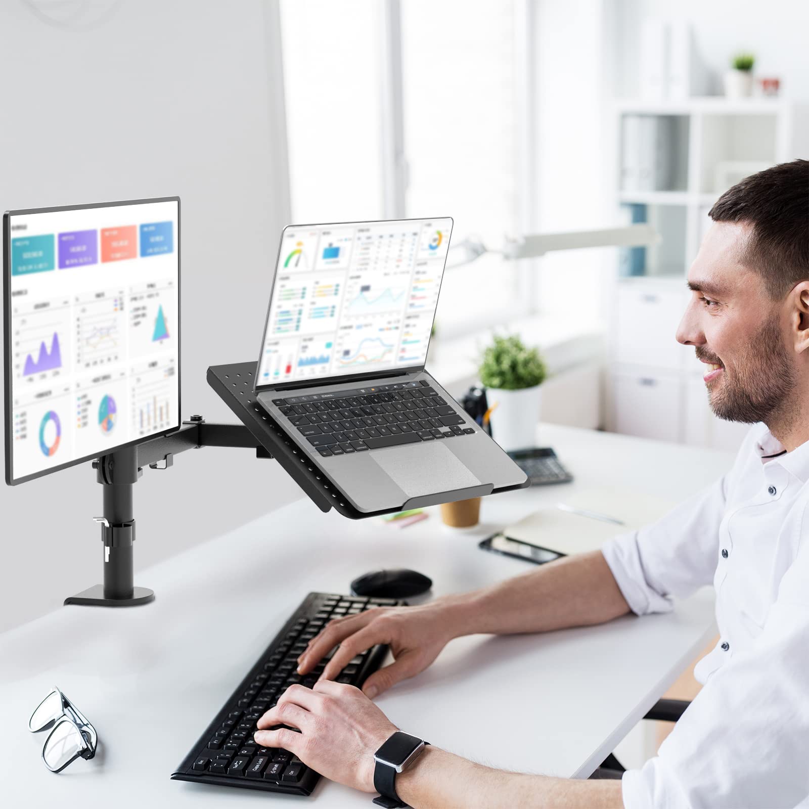 Soporte Monitor y Laptop WALI Negro Brazo Articulado Ajustable hasta 17 y 27 Pulgadas 10 kg