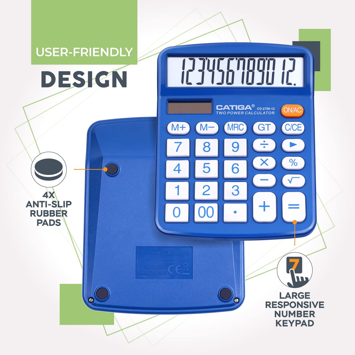 Calculadora CATIGA Negra LCD de 12 Dígitos con Energía Solar y Batería Dual para Oficina y Escuela