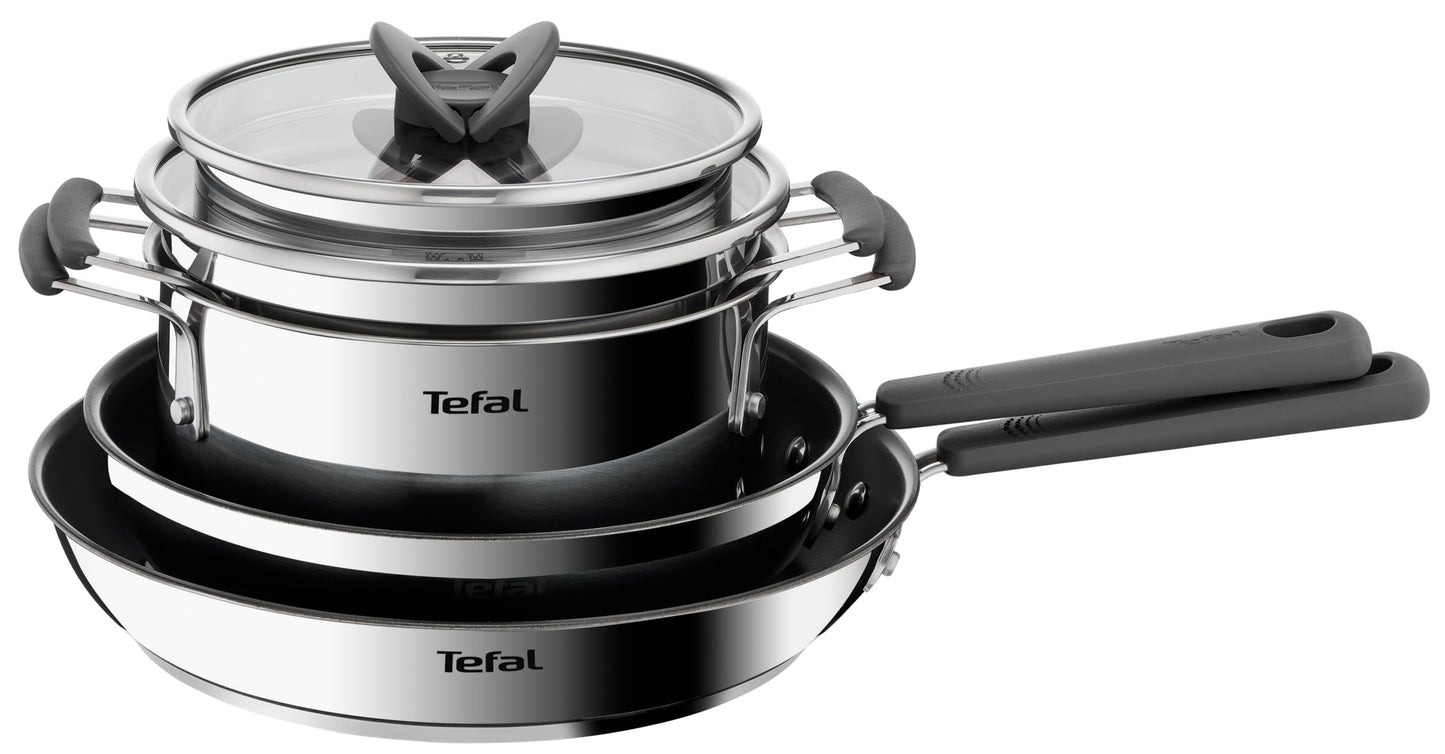Batería de Cocina T-Fal Acero Inoxidable OPTI'SPACE 6 Piezas