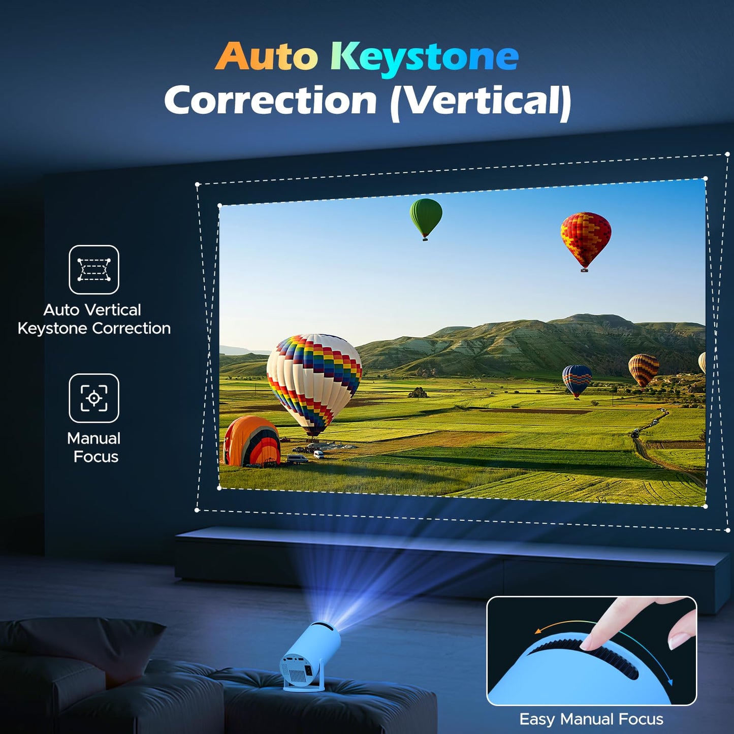 Mini proyector WiFi con Bluetooth, soporte Full HD 4K, proyector portátil inteligente Android 11.0, rotación de 270°, corrección automática vertical Keystone