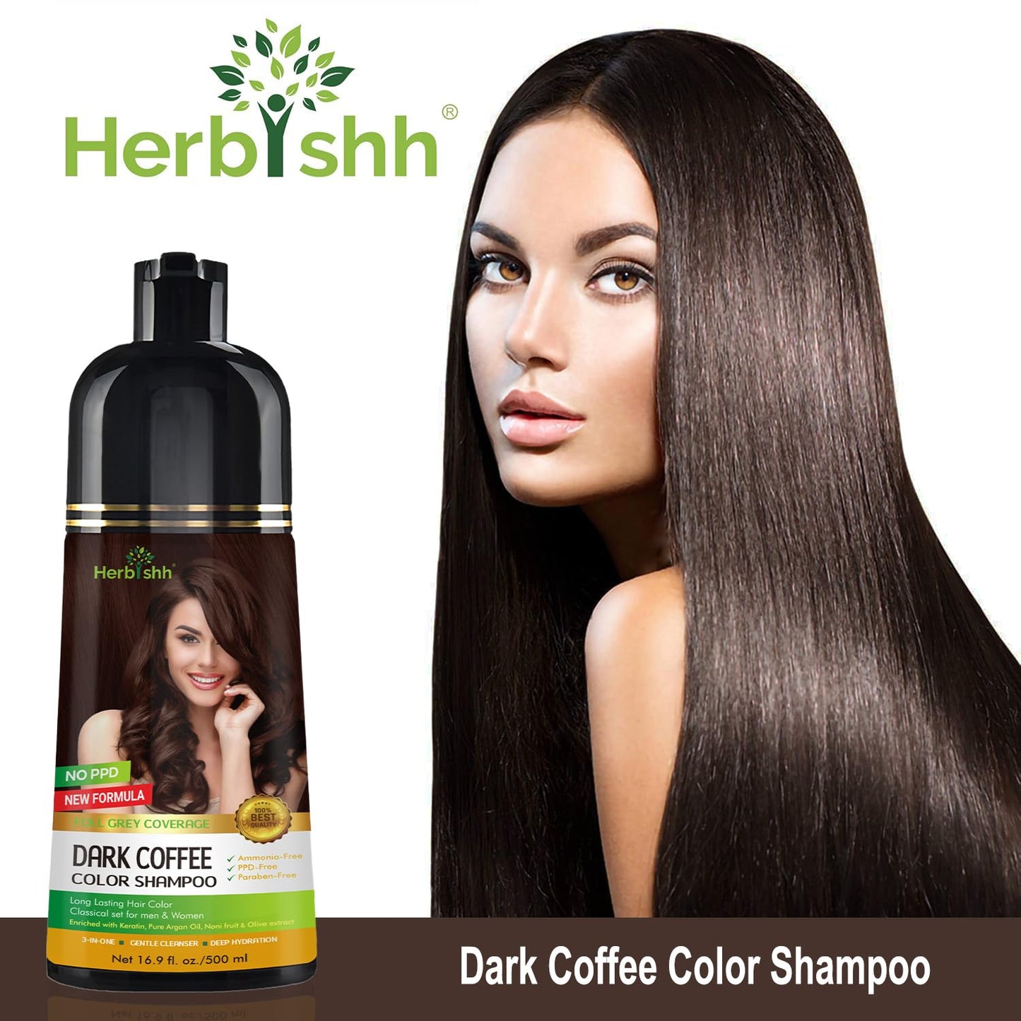 Herbishh Hair Color Shampoo for Gray Hair – Natural Hair Dye Shampoo – Lasts Up To 3-4 Weeks – 500 Ml – 3-In-1 Hair Color – Ammonia-Free | Herbishh (Dark Coffee)