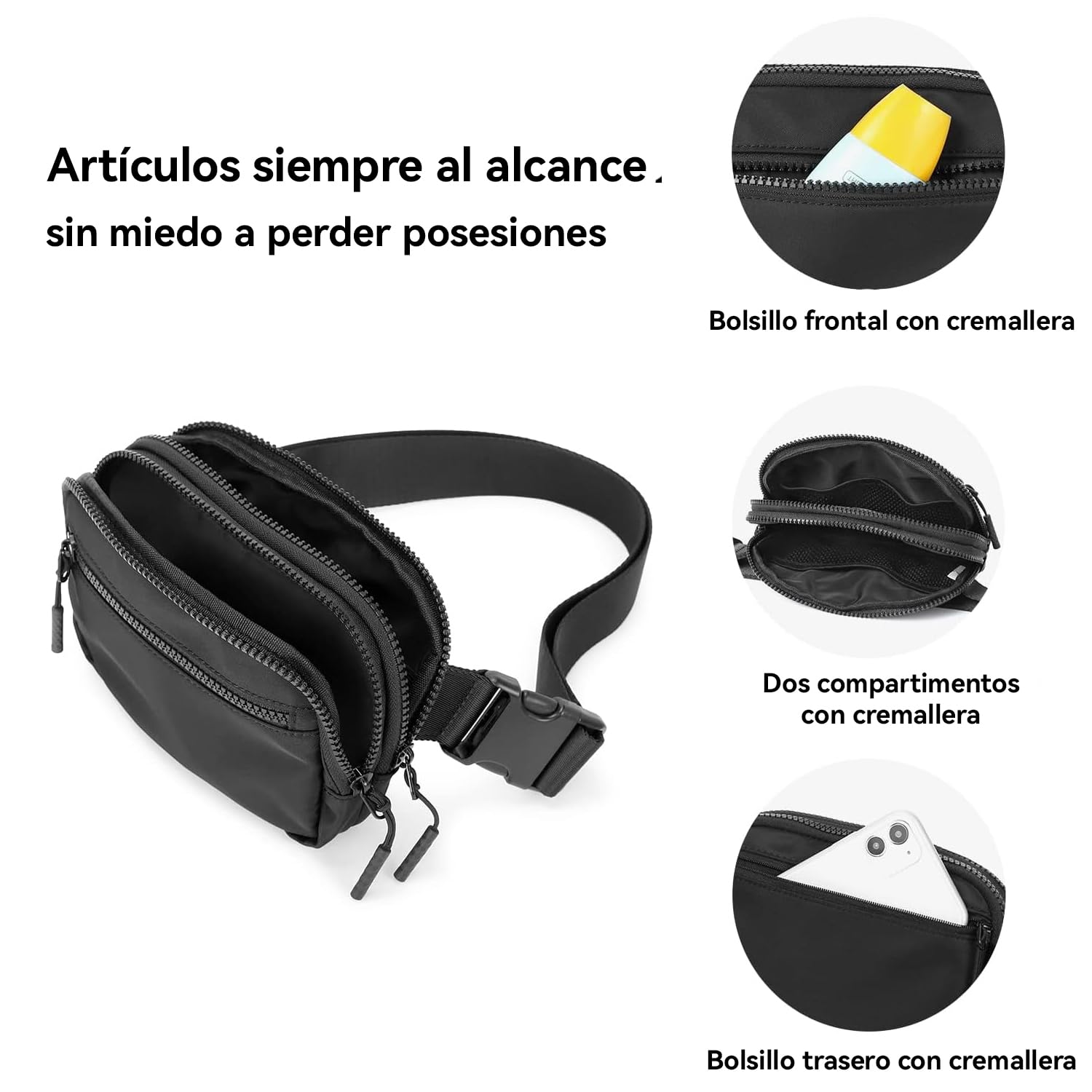 CXJYSD Riñonera de moda casual para hombres y mujeres,correa de hombro ajustable multifuncional,bolso cruzado con 4 bolsillos con cremallera, adecuado para hacer ejercicio,correr (negro-02)