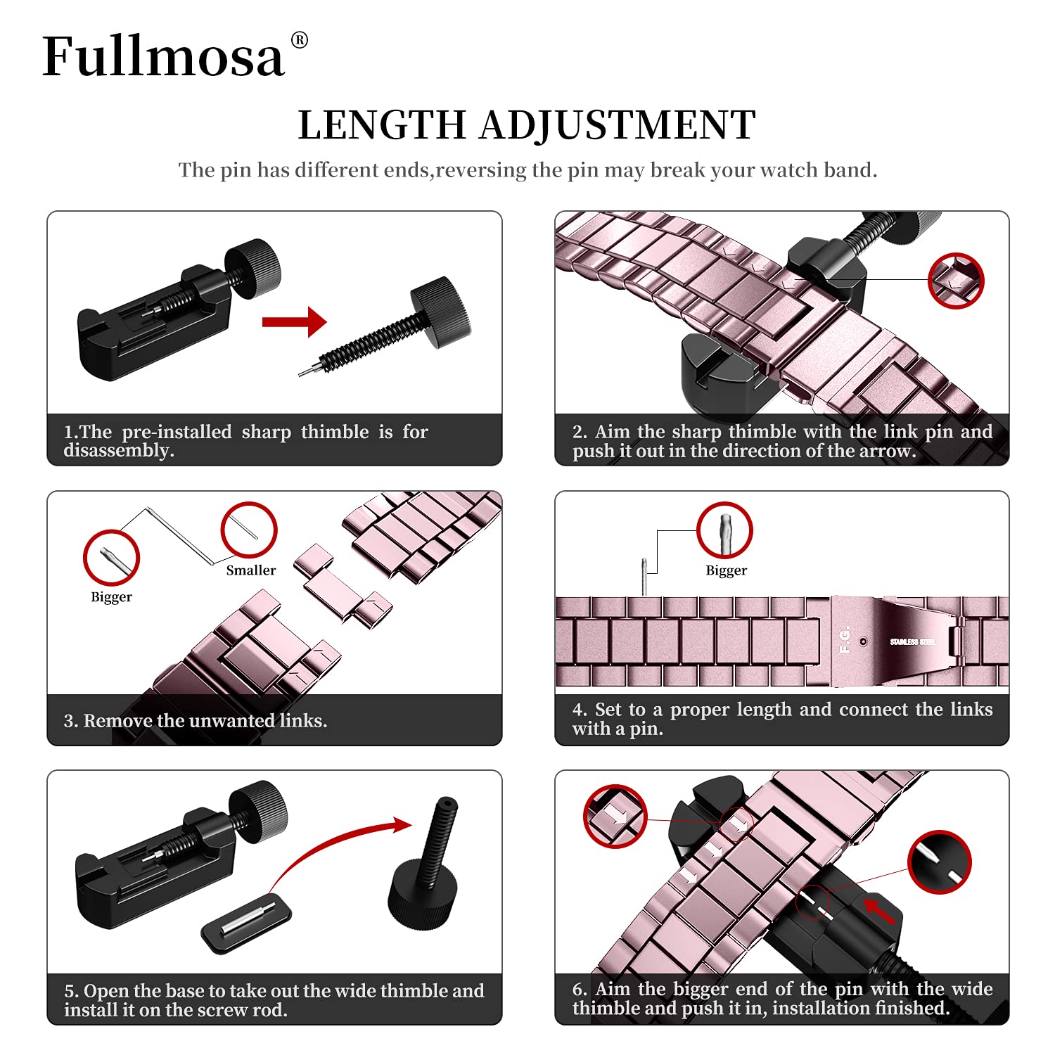 Fullmosa Correa Compatible Con Apple Watch 44mm 45mm 42mm,Pulsera Acero Inoxidable con Case Para iWatch SE/Series 9/8/7/6/5/4/3/2/1,44mm 45mm 42mm Rosa