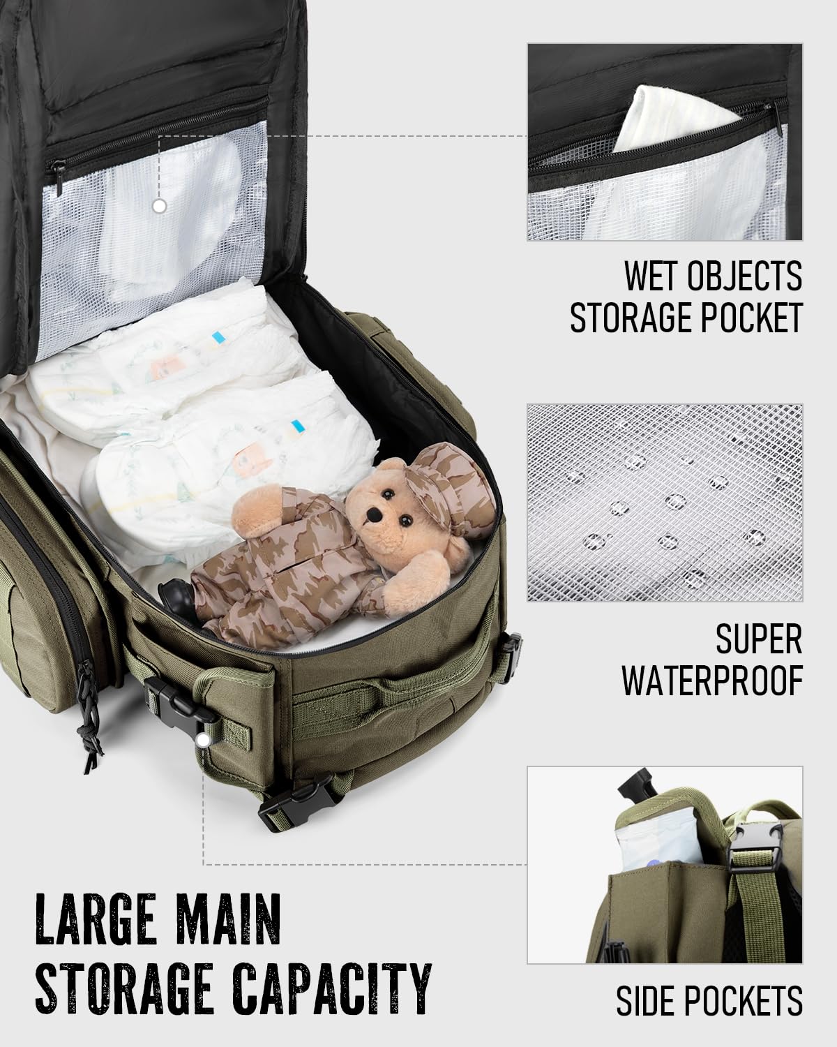 Dinictis Mochila Pañalera de 40L para Papá,Bolsas Tácticas de Viaje para Pañales para Hombres,Accesorios para Bebés para Papá - Verde Selva