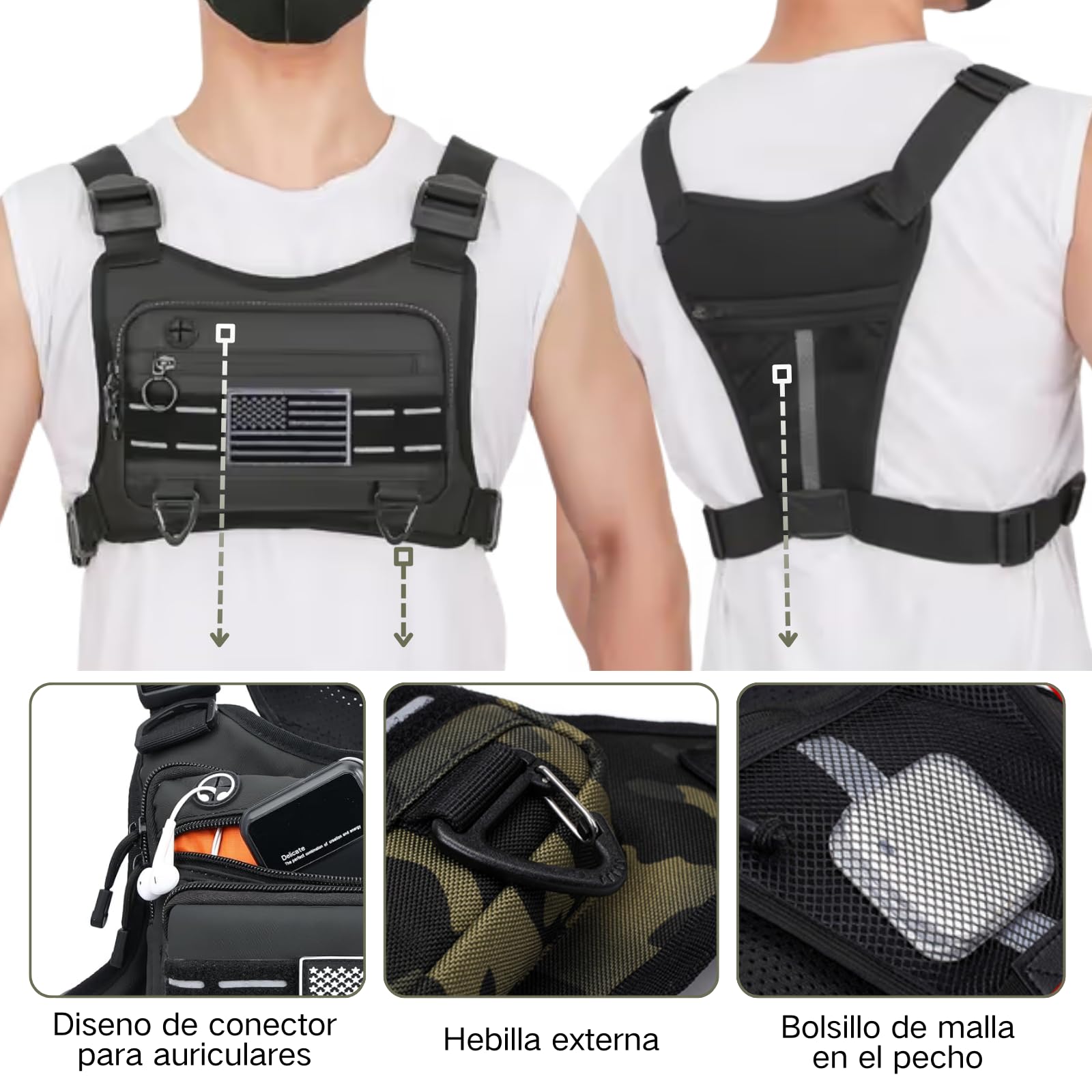 Bolsa de Pecho Impermeable Multiusos con Soporte para Teléfono y Almacenamiento para Hombre