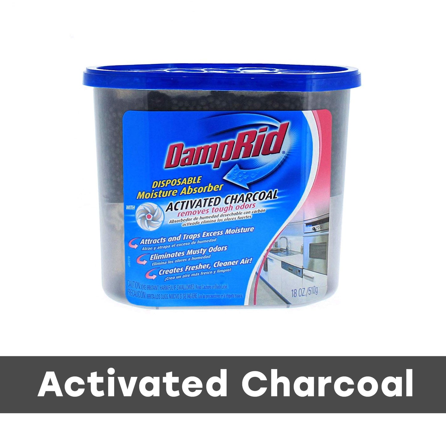DampRid Absorbente de humedad desechable sin fragancia con carbón activado, 18 onzas, absorbente de humedad y removedor de olores