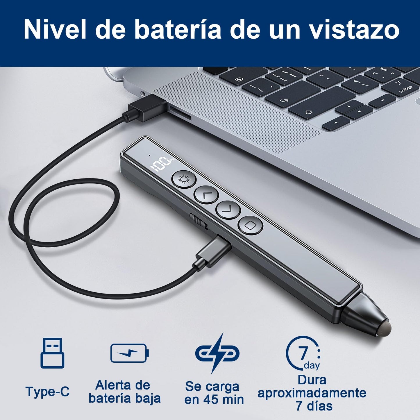 BJLBOJEY Presentador Inalámbrico de Diapositivas, Presentador de Diapositivas para Presentaciones, Pasapáginas con Láser 100M, Pantalla LED de Potencia y Receptor USB para Windows, MacOS, Android