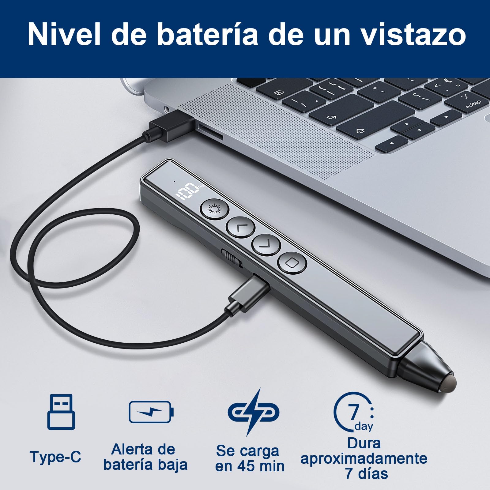 BJLBOJEY Presentador Inalámbrico de Diapositivas, Presentador de Diapositivas para Presentaciones, Pasapáginas con Láser 100M, Pantalla LED de Potencia y Receptor USB para Windows, MacOS, Android