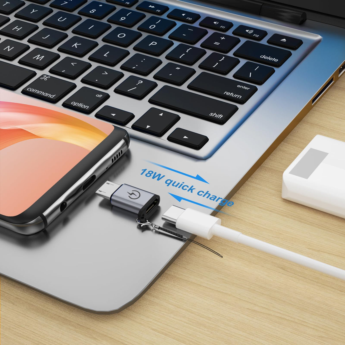 Adaptador USB C a Micro USB Soporta Carga Rápida 18 W para Teléfono Celular 4 Piezas