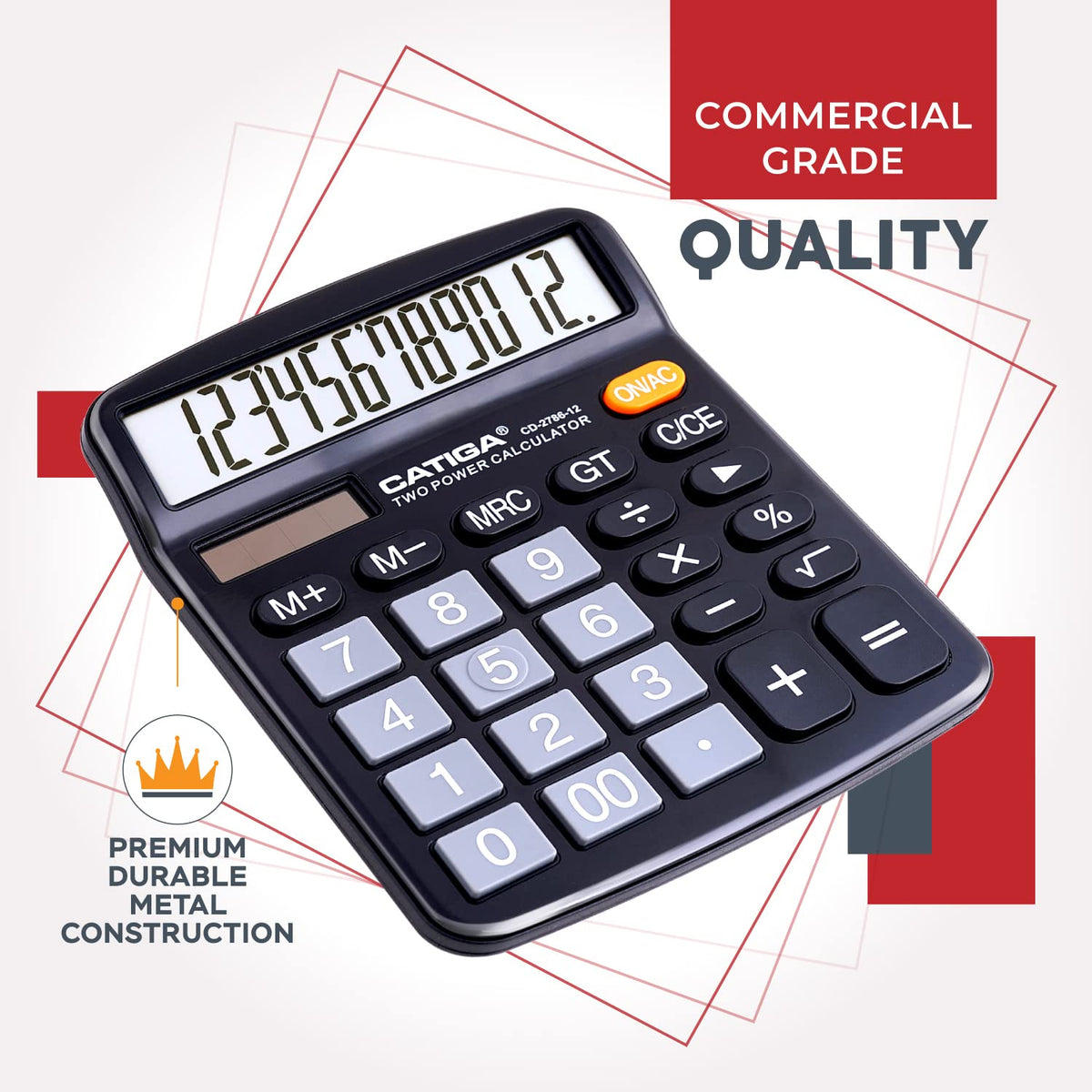 Calculadora de Escritorio CATIGA Negro Pantalla LCD Grande Energía Dual Solar y Batería (2 Unidades)