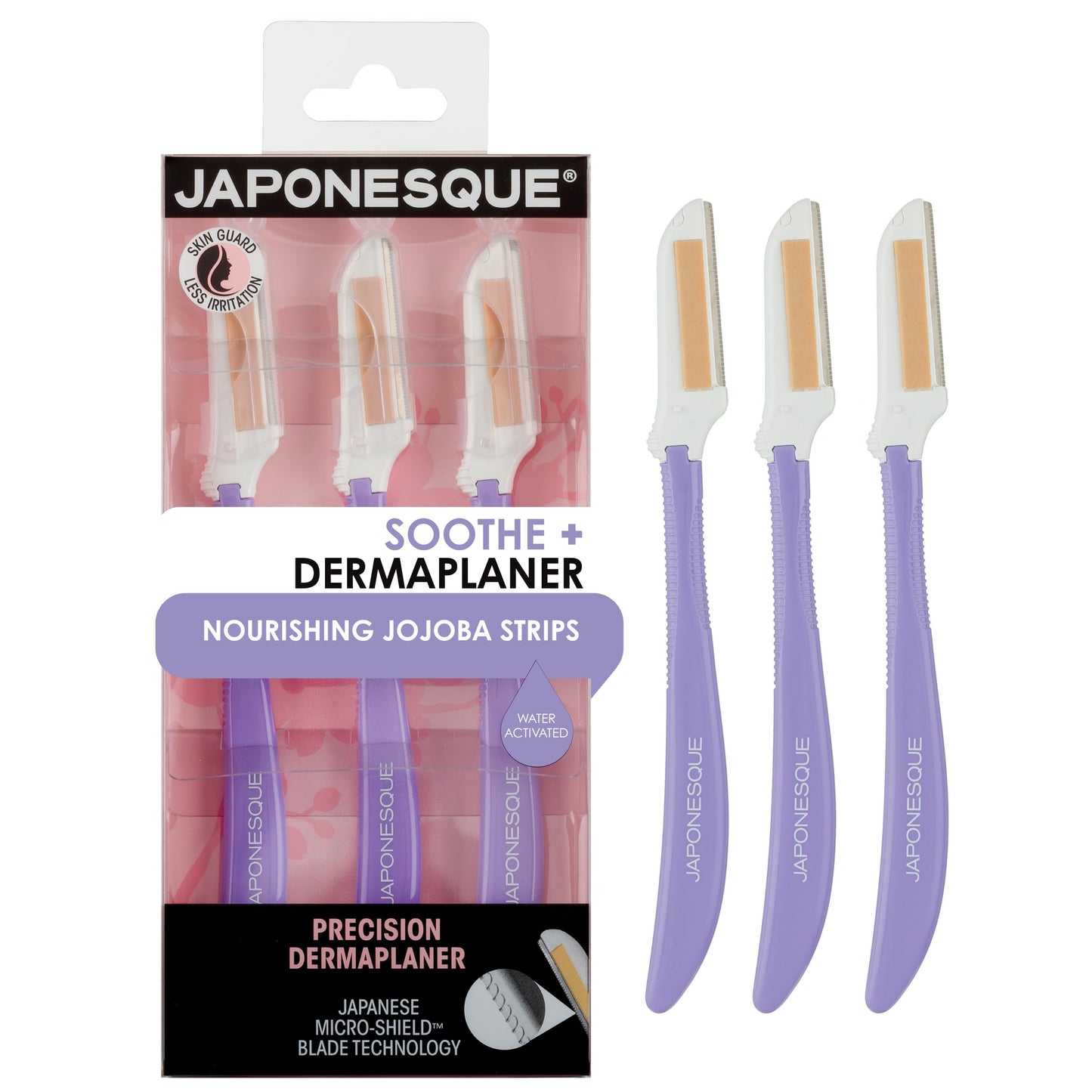 JAPONESQUE Maquinilla de afeitar desechable Japonesque Soothe+ Dermaplane para el rostro de la mujer; exfoliación facial, depilación, afeitadora de cejas y afeitadora facial para mujeres y hombres. Co