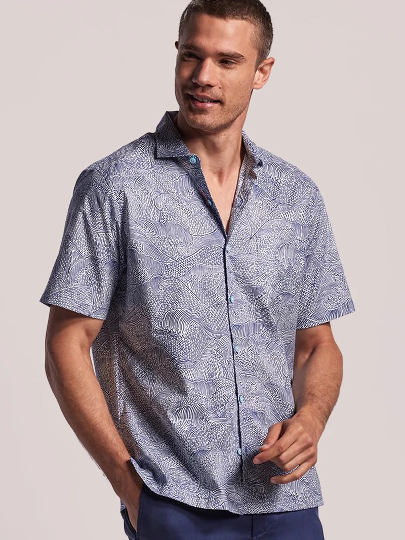 Tori Richard Mens Regular Fit Short Sleeve Cotton Shirt, Tendensea, Small