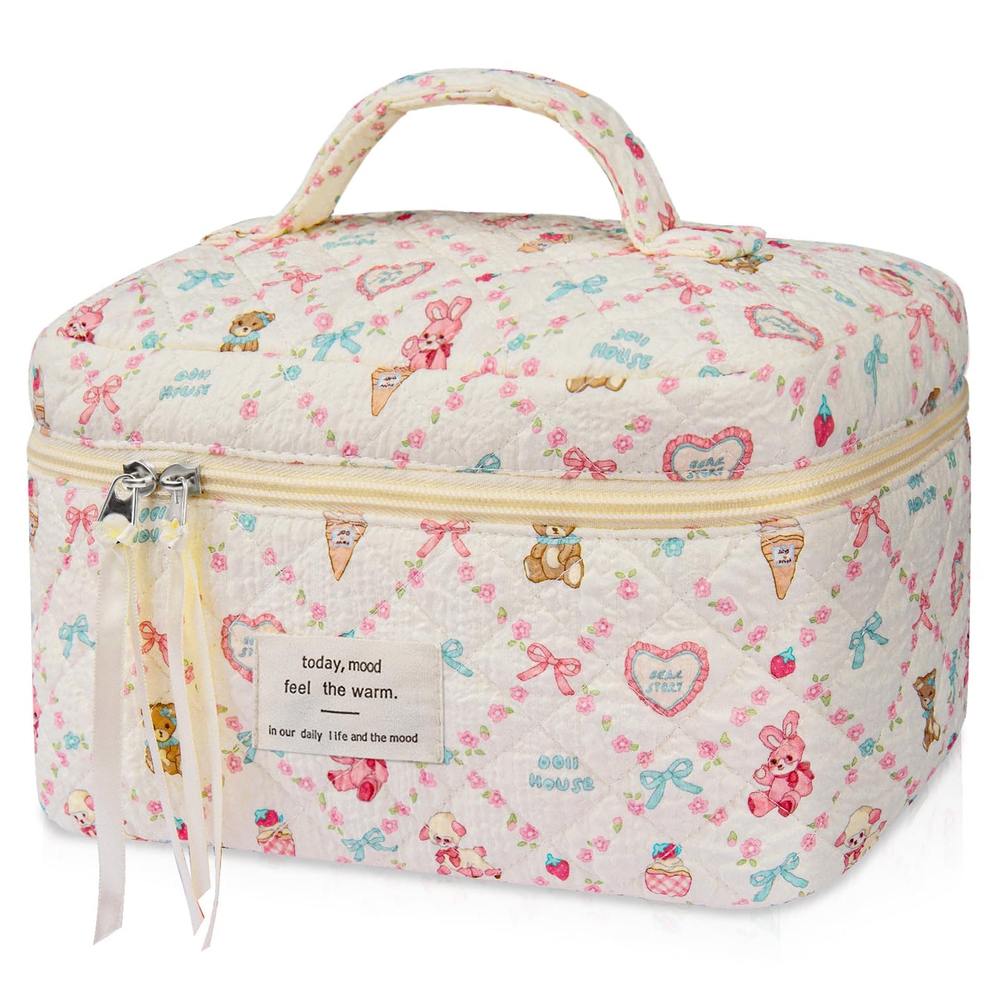 Bolsa de maquillaje grande, bonita bolsa de cosméticos para mujeres y niñas, bolsa de aseo estética de coqueta floral, bolsa organizadora de maquillaje de viaje, Oso de amor, Oso de amor