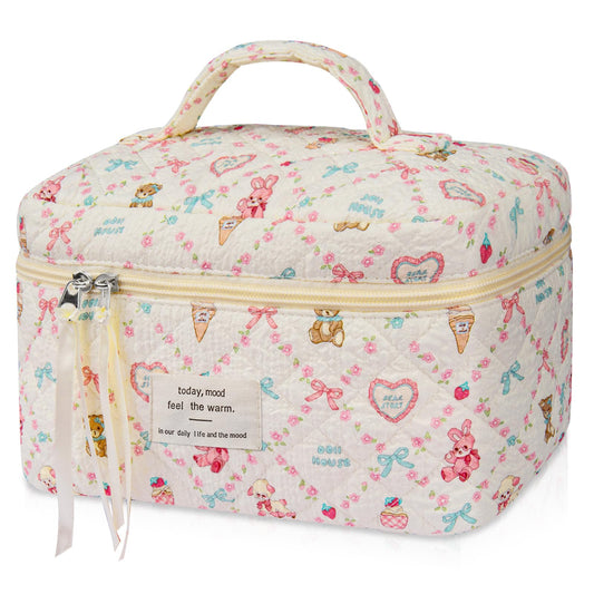 Bolsa de maquillaje grande, bonita bolsa de cosméticos para mujeres y niñas, bolsa de aseo estética de coqueta floral, bolsa organizadora de maquillaje de viaje, Oso de amor, Oso de amor