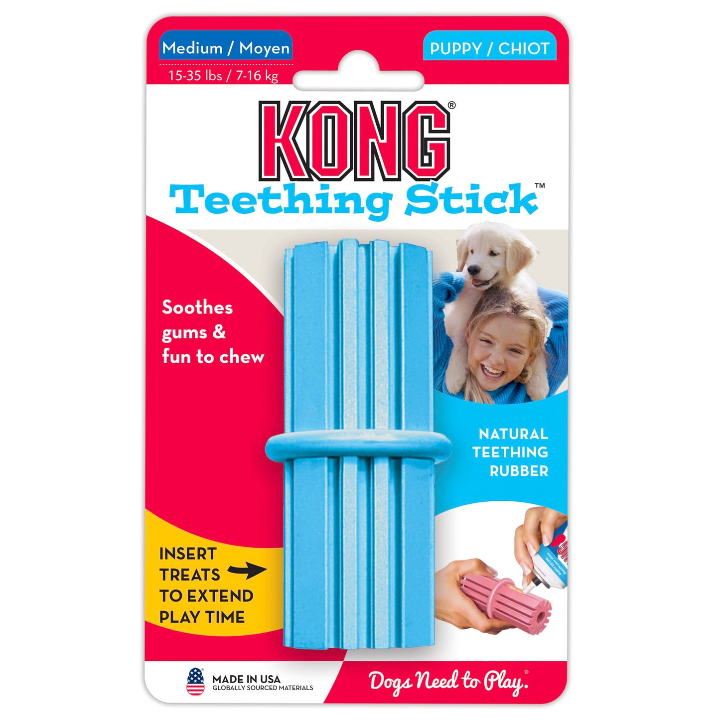 KONG Puppy Teething Stick Dog Toy, Medium, Assorted Pink/Blue