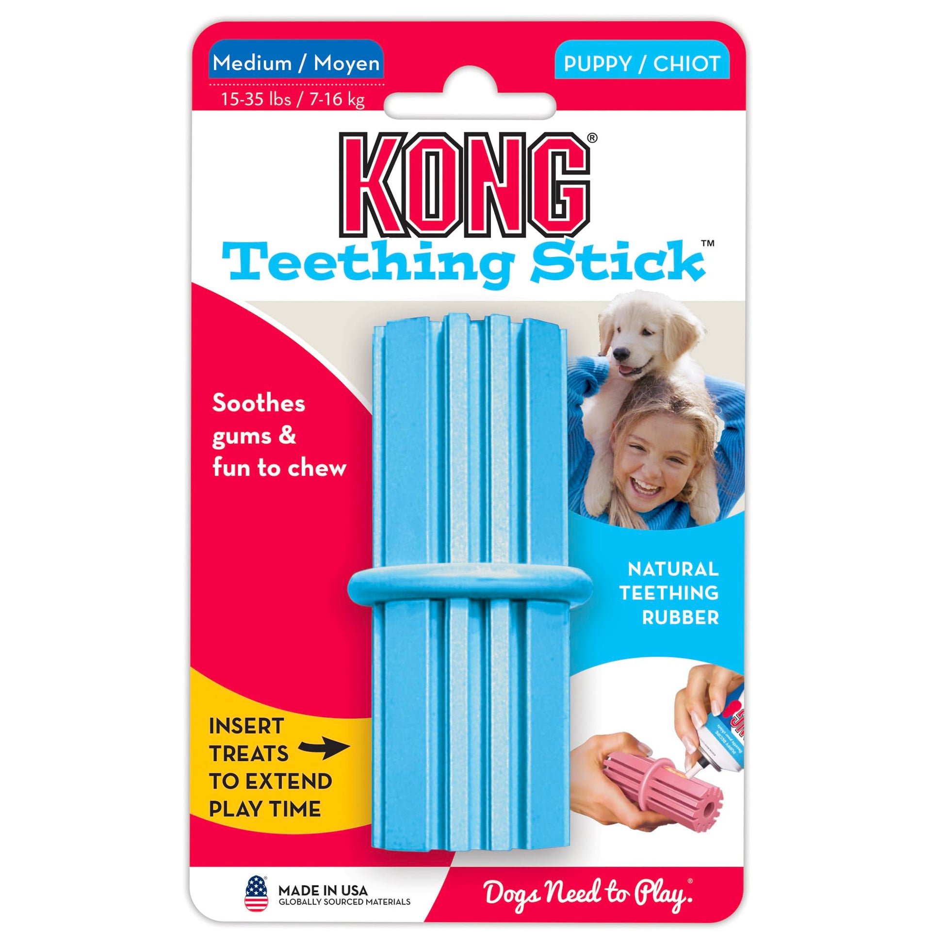 KONG Puppy Teething Stick Dog Toy, Medium, Assorted Pink/Blue
