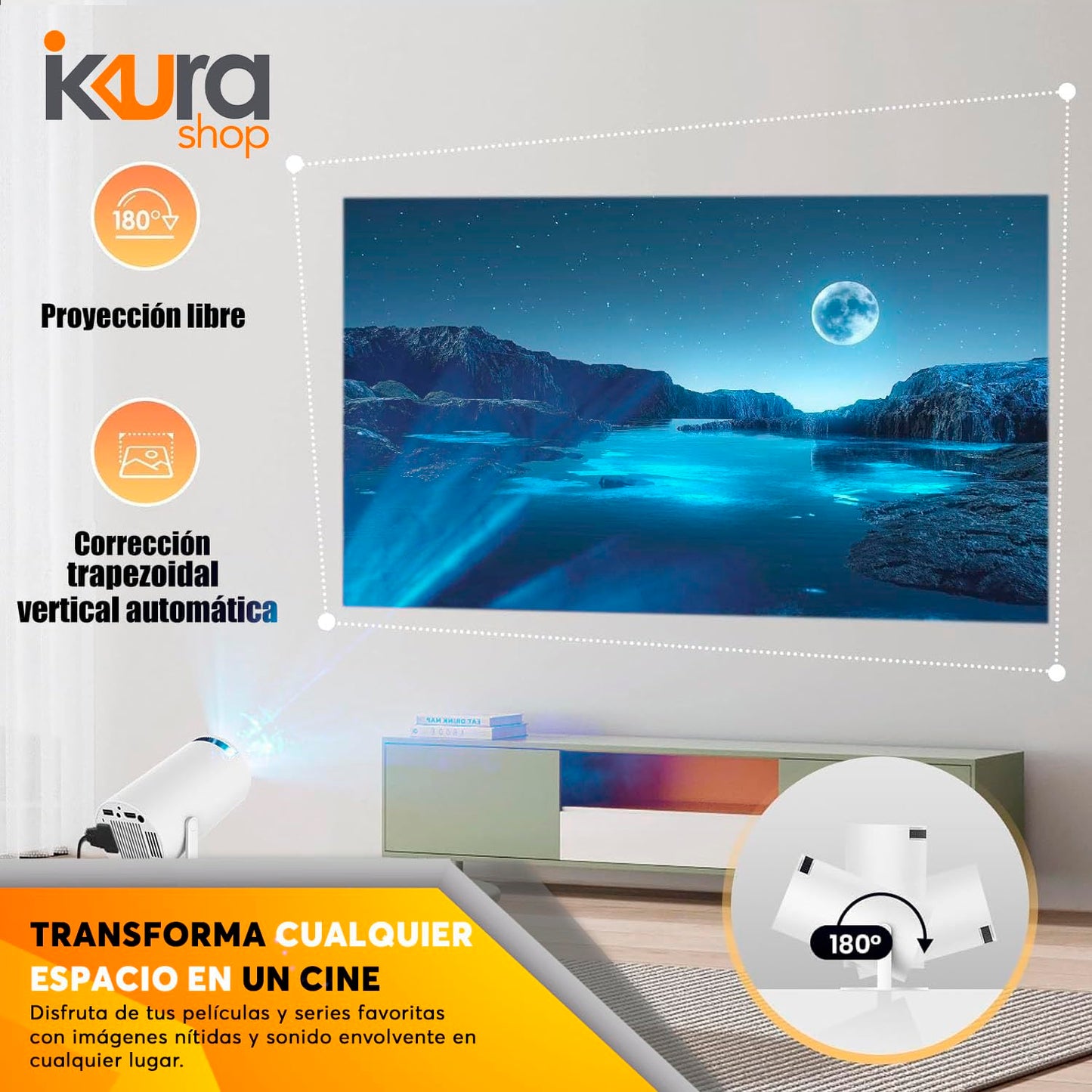 Adir Proyector Profesional Portatil 4K 1080P Blanco 12351