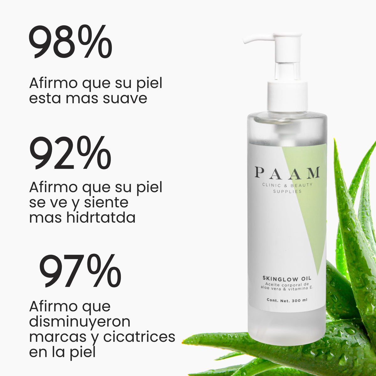 PAAM | SkinGlow Oil – Aceite Corporal Hidratante y Regenerador, Aloe Vera y Vitamina E, aceite corporal de rápida absorción, deja tu piel suave y luminosa sin dejar residuos 300 ml