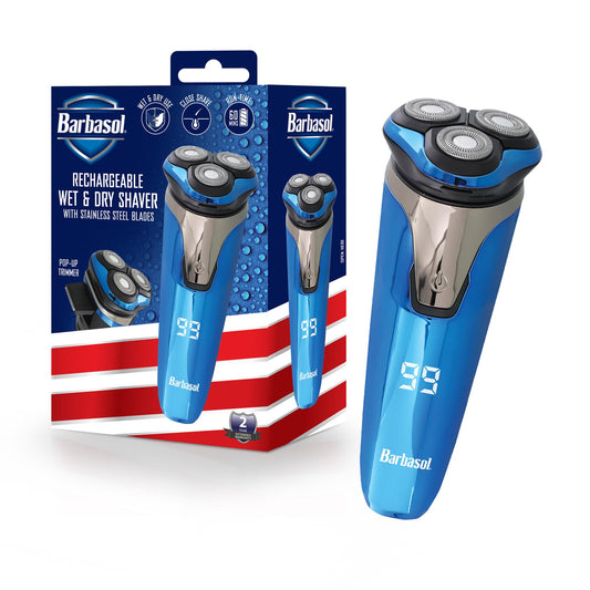 Afeitadora Eléctrica Barbasol Serie Signature Plata con Cuchillas de Acero Inoxidable y Recortadora Desplegable