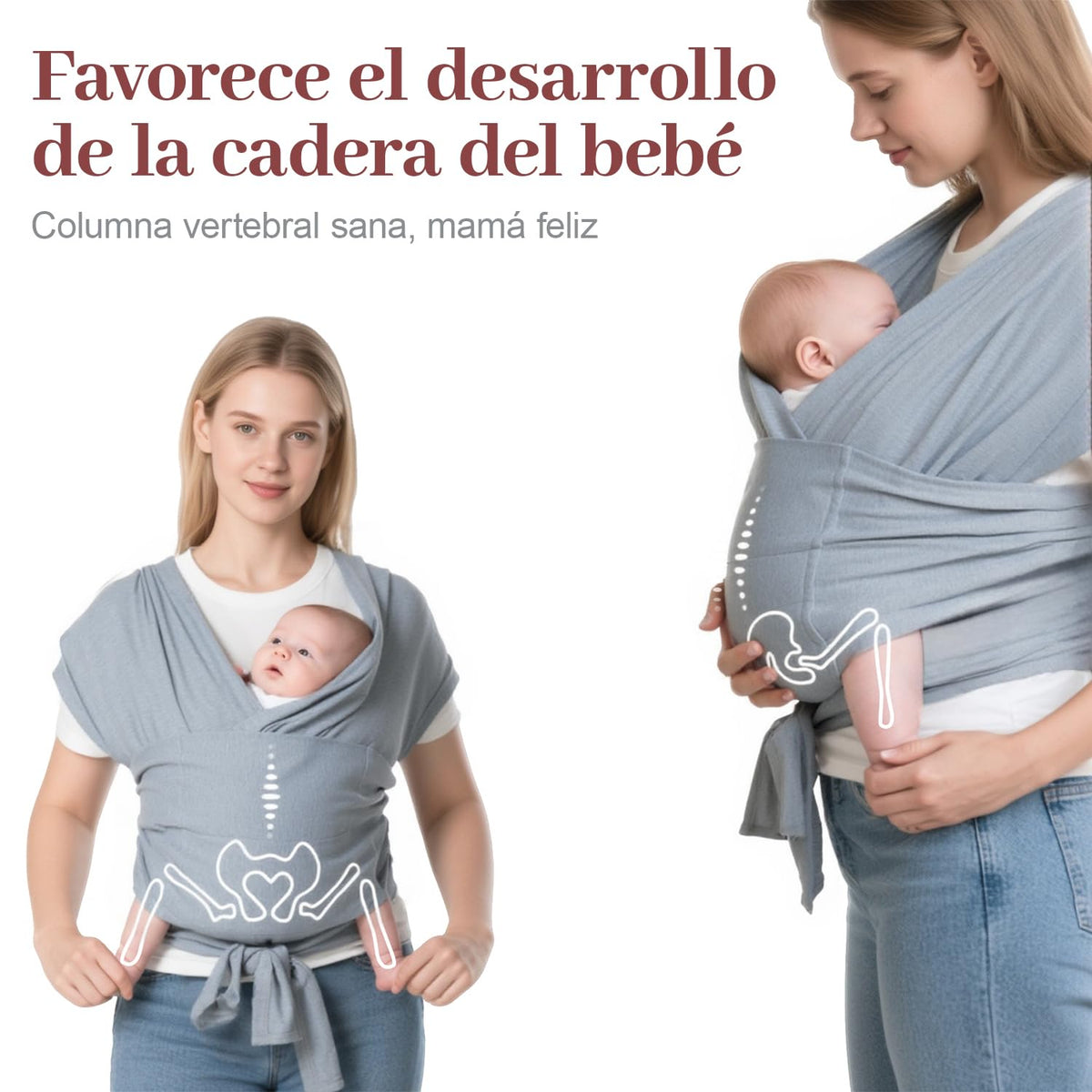 Fular Ergonómico para Bebé, Fular portabebés elástico todo en 1, Fular para bebé, Transpirable Fresco, Hasta 10Kg, para mamás y papás, regalo perfecto para viajar(Gris claro)