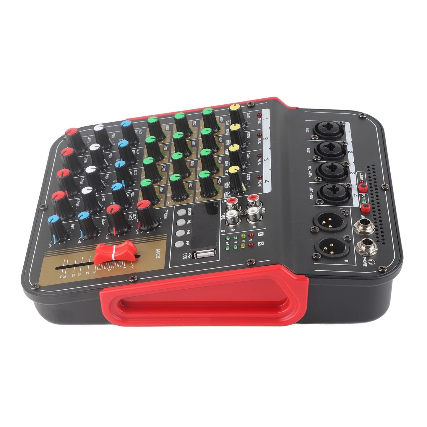 Mesa de Mezcla YYQTGG Metal 4 Canales Profesional con Controlador de Volumen MP3 y Ecualizador 3 Bandas