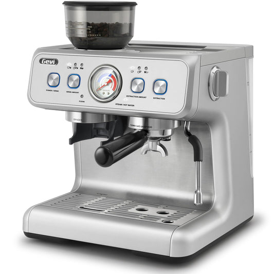 Gevi EzBru 2000 - Máquina espresso de doble caldera mejorada 2024 | Cabezal de grupo de 58 mm | Varita de vapor de nivel Barista | Molinillo integrado con 31 ajustes de tamaño | Carcasa completa de