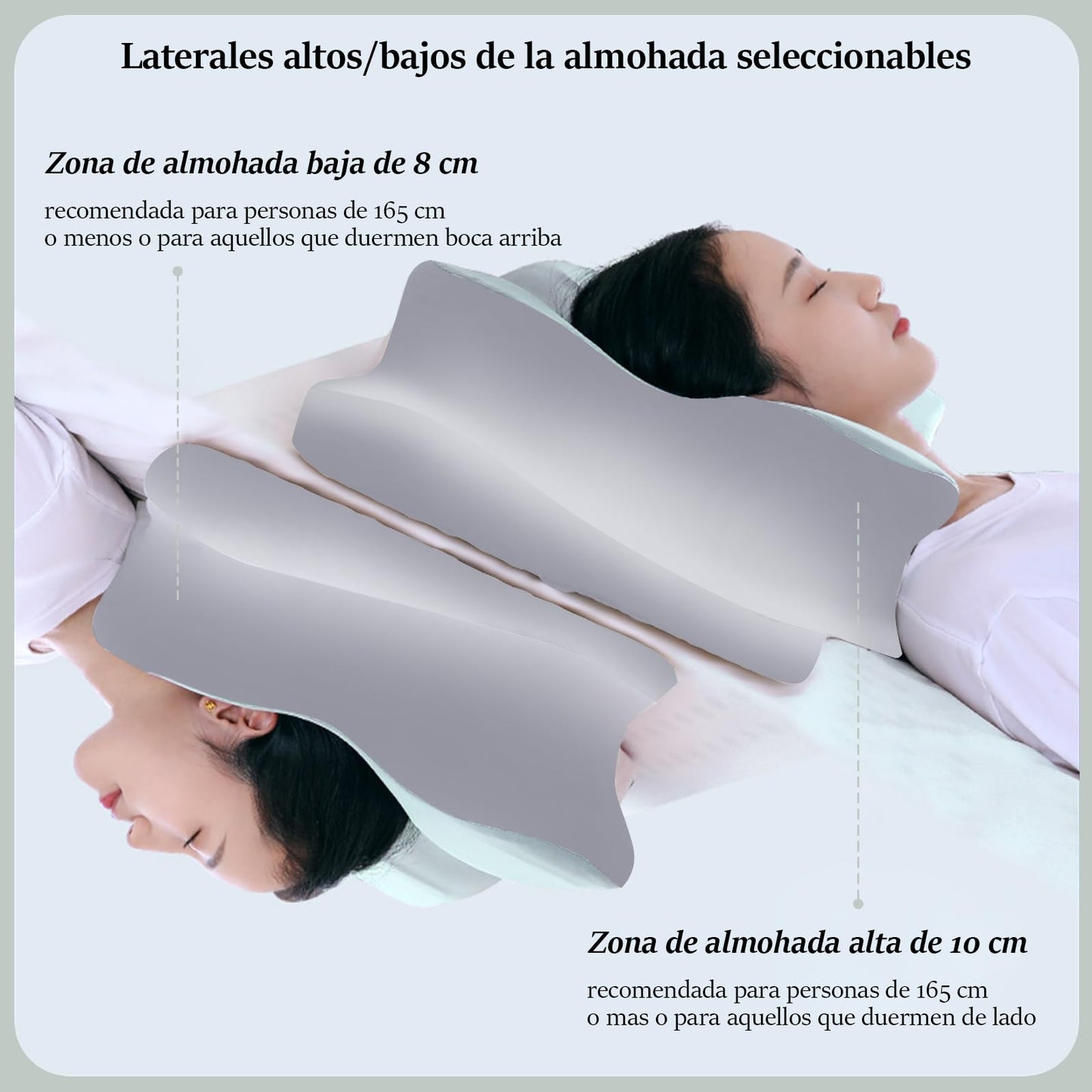 JeeLeeko Almohada Cervical de Espuma con Memoria 2en1 Almohada Ortopédica Ergonómica para Dolor de Cuello y Soporte Contorneado para Dormir de Lado, Espalda o Estómago (Embalaje Normal, Verde)