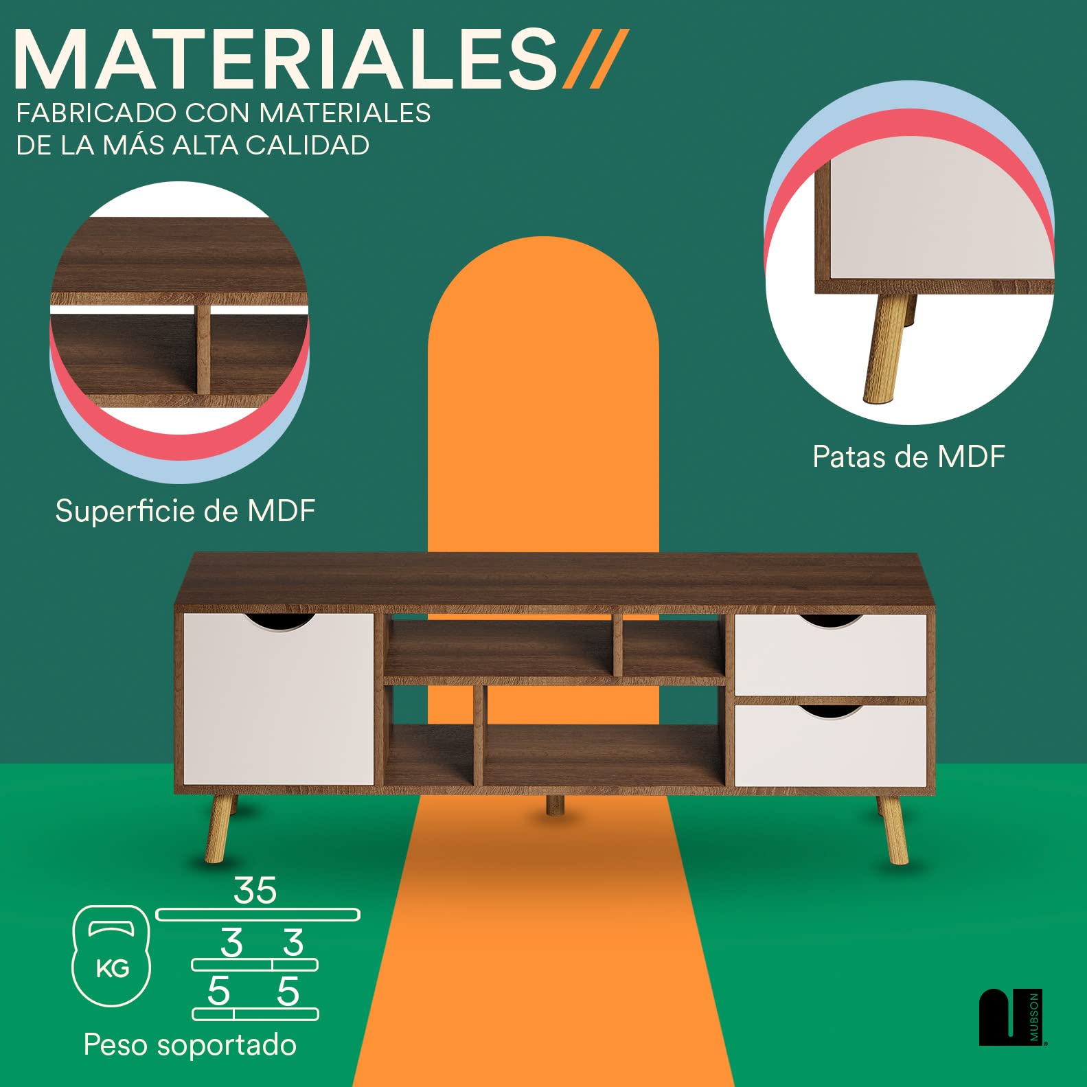 Centro de Entretenimiento MUBSON Café Compatible con Pantallas de Hasta 55 Pulgadas Con Cajoneras