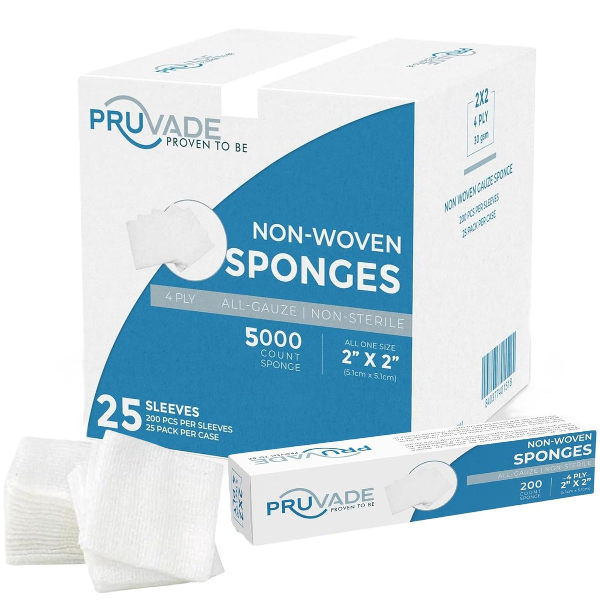 Estuche de Almohadillas de Gasa Pruvade Blanco Multiusos No Estériles 5000 Unidades 2x2 Pulgadas