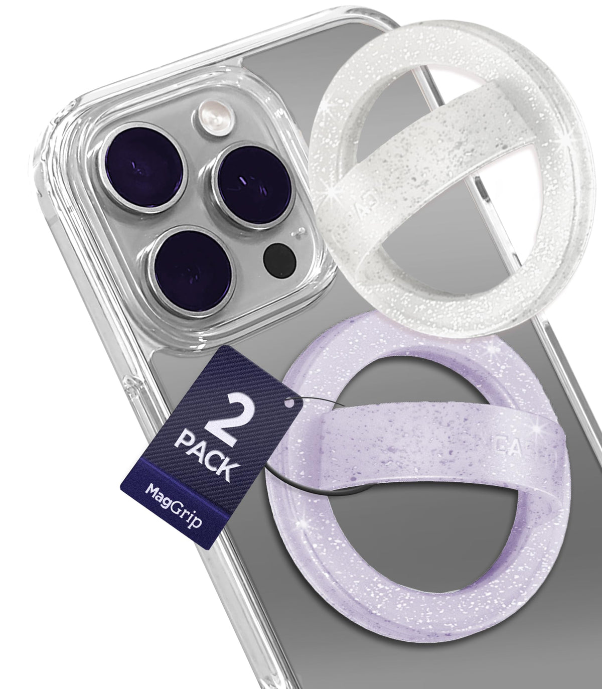 Soporte Magnético para Teléfono MagSafe Anillos de Silicona Brillo y Purpurina Morada Paquete de 2