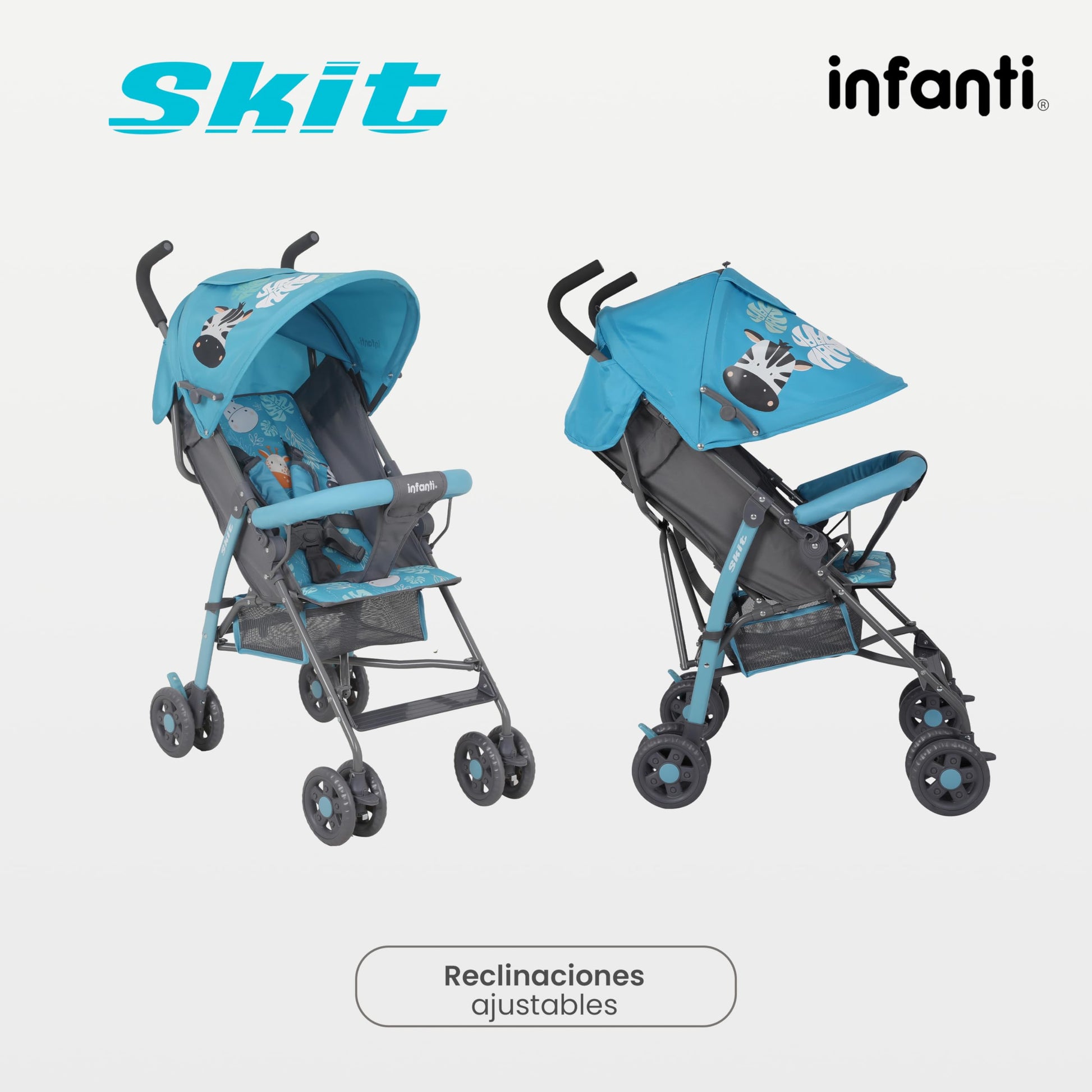 INFANTI | Carriola para Bebe de Baston SKIT | Carriola de Viaje - Carrito para Bebe | Cosas para Bebes 6 Meses hasta 15 kg - Compacta y Plegable | Carriola de Baston Ligera con Arnés de Seguridad