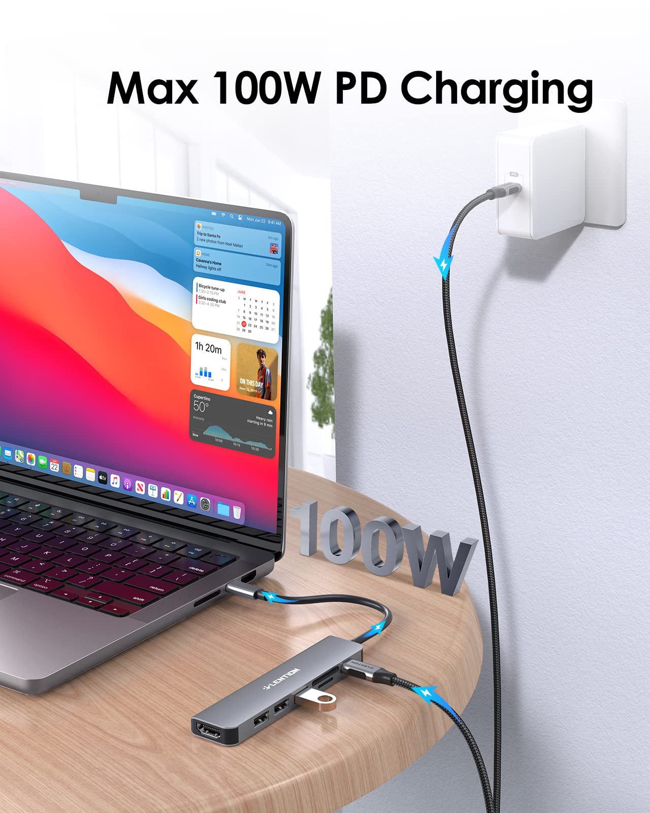 LENTION Hub USB C con Carga 100 W, HDMI 4K, Lector de Tarjeta Dual, USB 3.0 y 2.0 para MacBook Pro 2023-2016, Nuevo Mac Air/Surface, Chromebook, etc, Adaptador con Stable Driver (CE18, Gris Espacial)