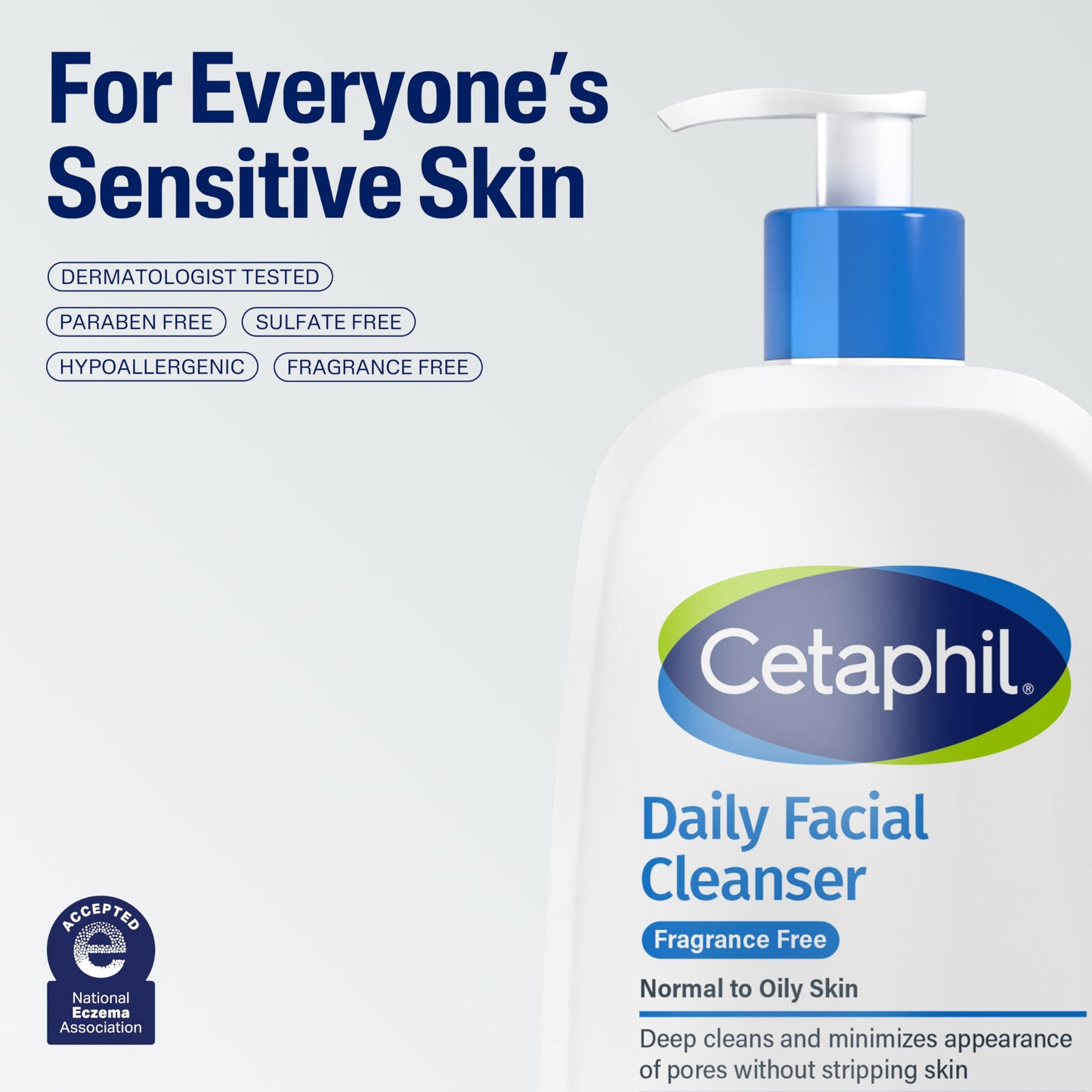 Cetaphil Face Wash, Daily Facial Cleanser for Sensitive, Combination to Oily Skin, NEW 16 oz, Fragrance Free,Gentle Foaming, Soap Free, Hypoallergenic